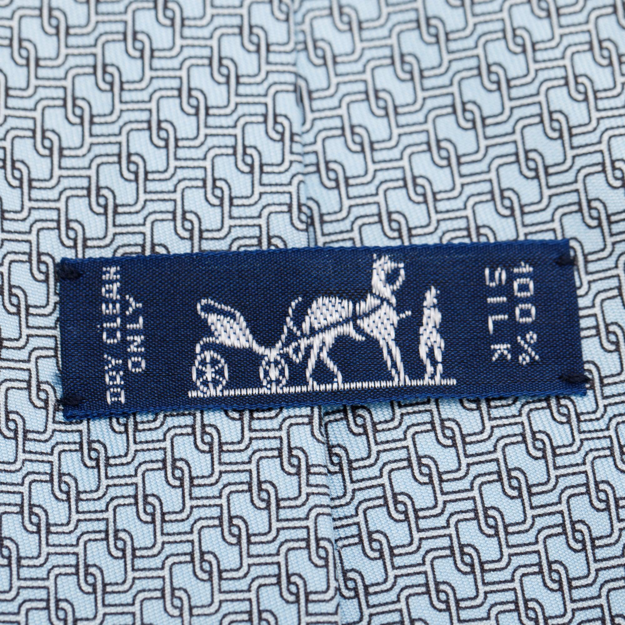 Hermes Blue 5531 UA Printed Silk Tie