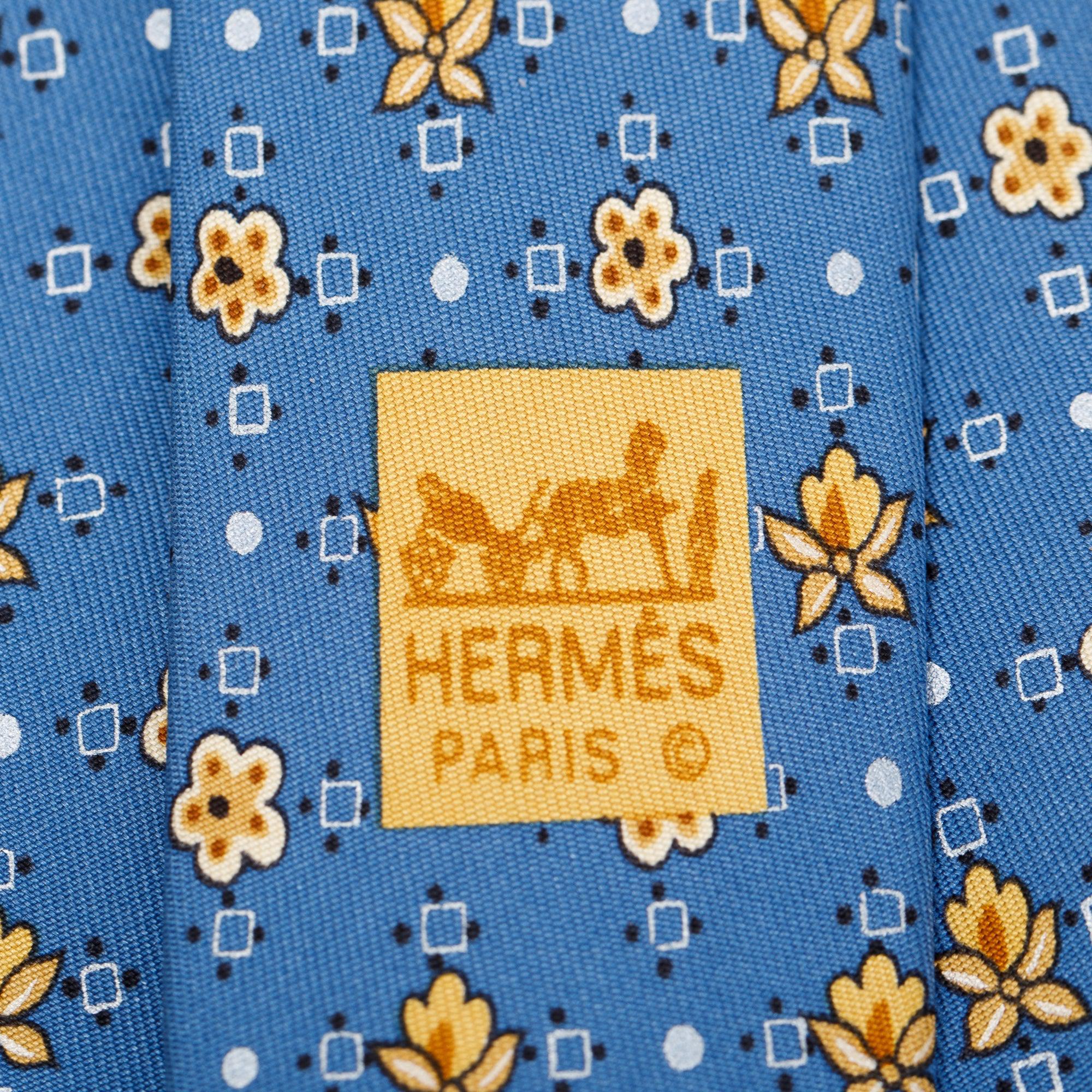 Hermes Blue 7904 MA Printed Silk Tie