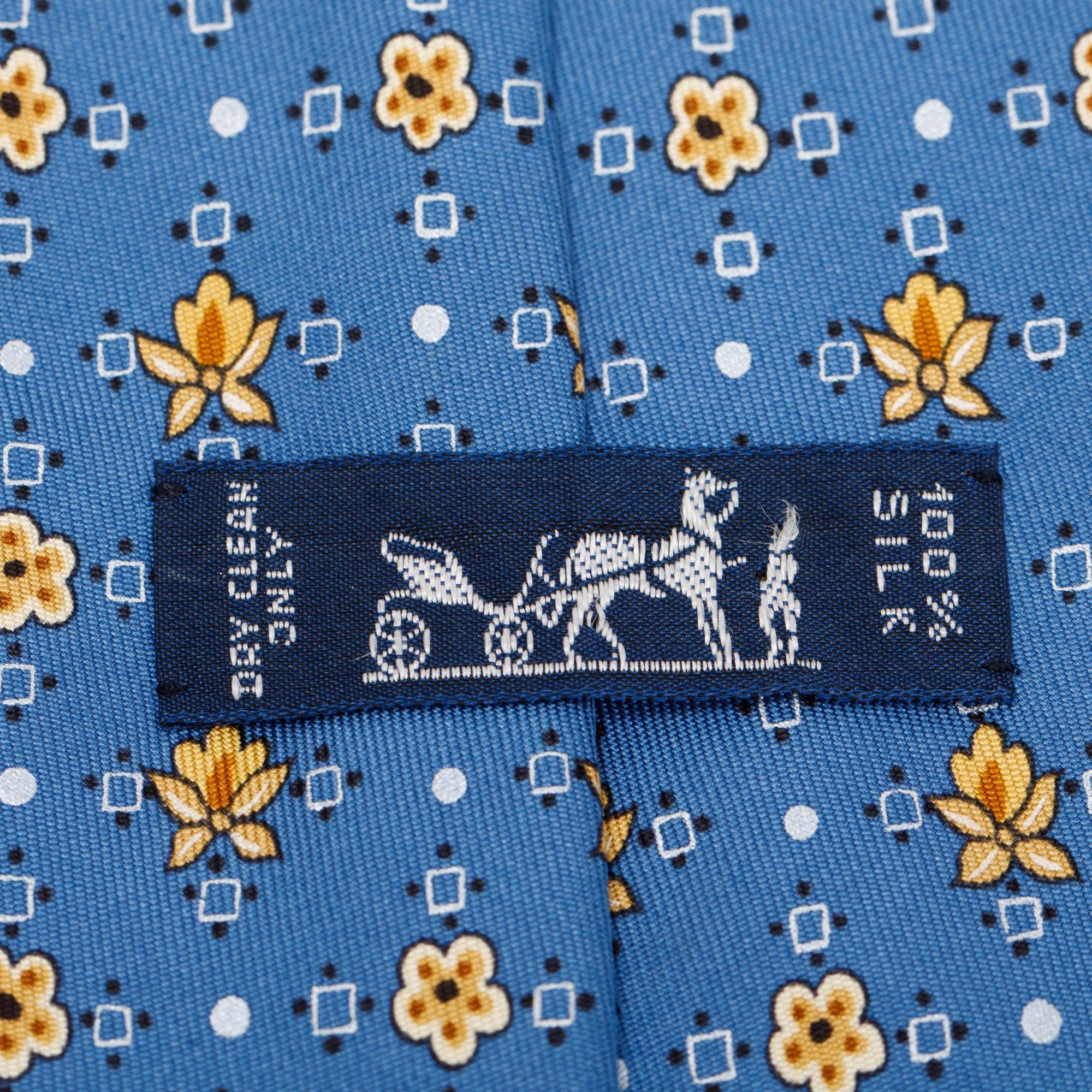 Hermes Blue 7904 MA Printed Silk Tie