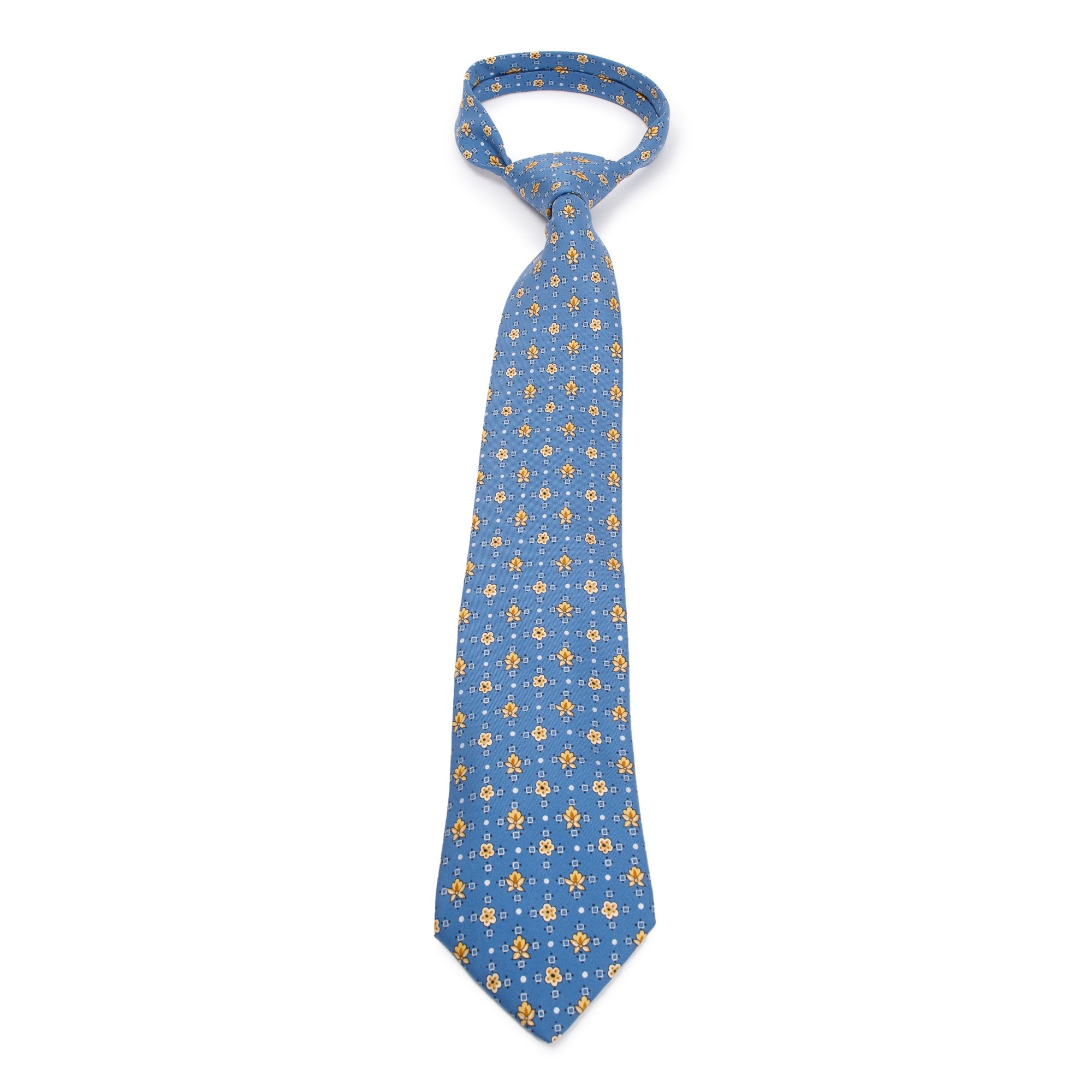 Hermes Blue 7904 MA Printed Silk Tie
