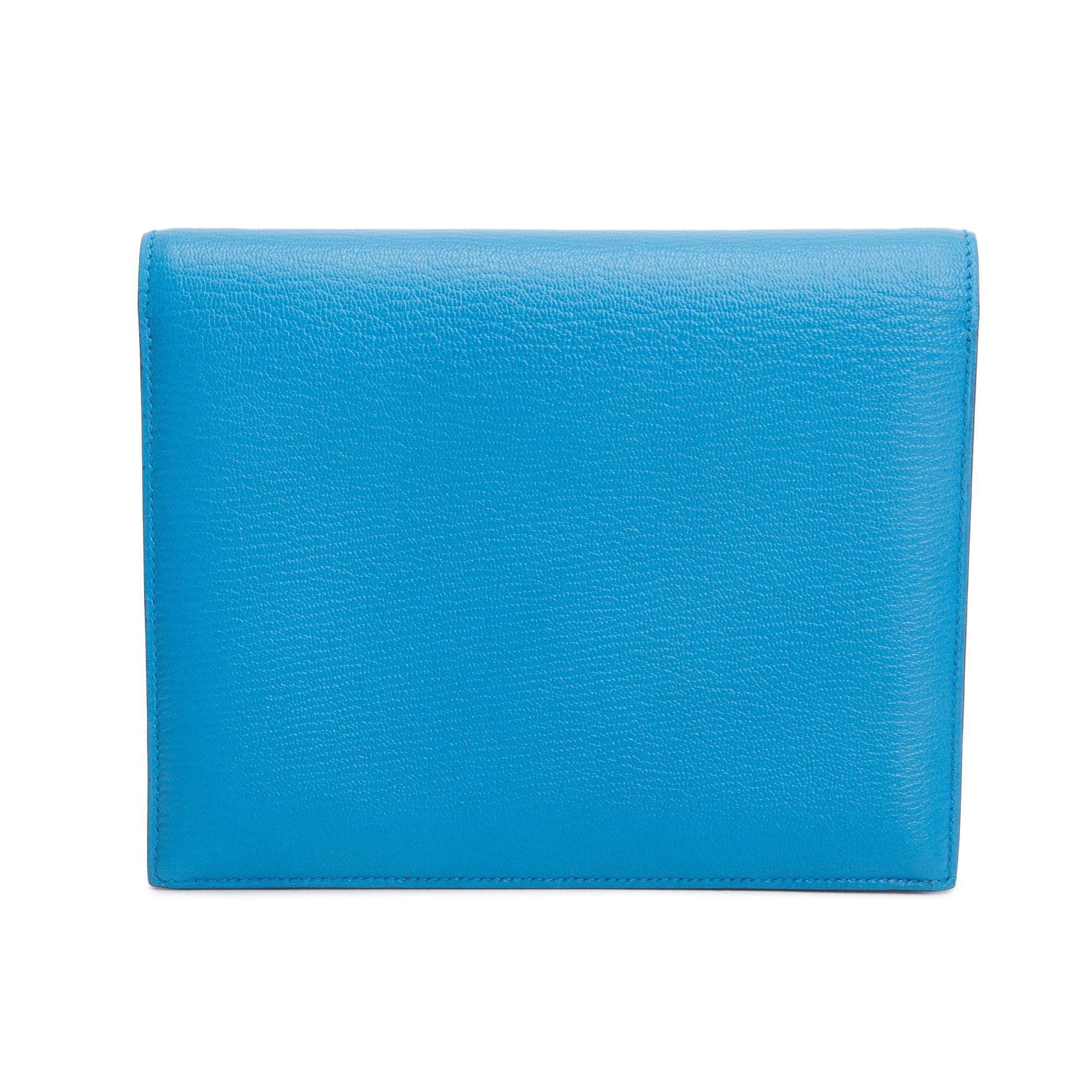 Hermes Blue Chevre Mysore Leather Verrou Clutch
