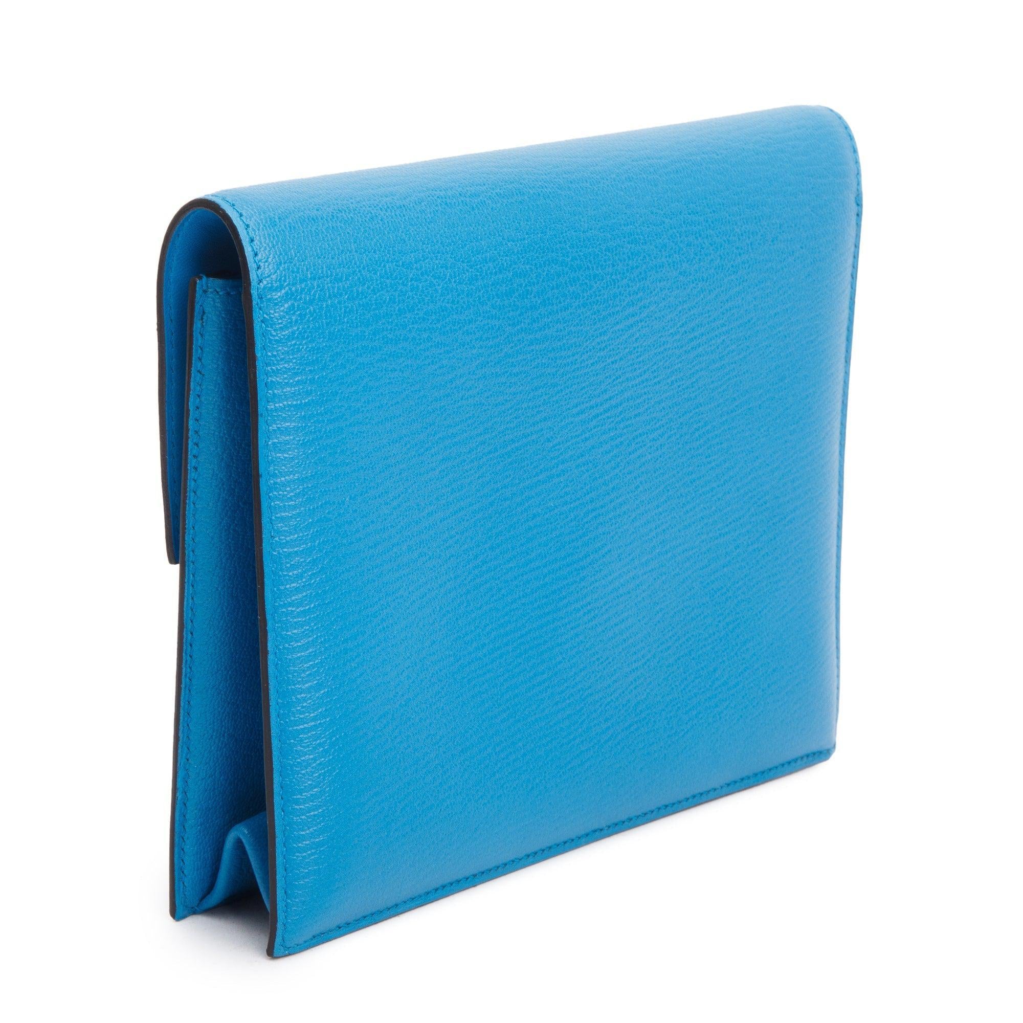 Hermes Blue Chevre Mysore Leather Verrou Clutch