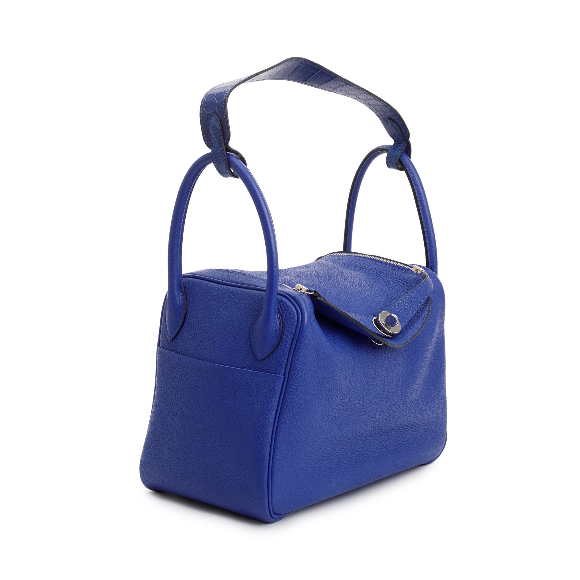 Hermes Blue Electric Clemence Leather Matte Niloticus Lindy Touch 30 w/ Box