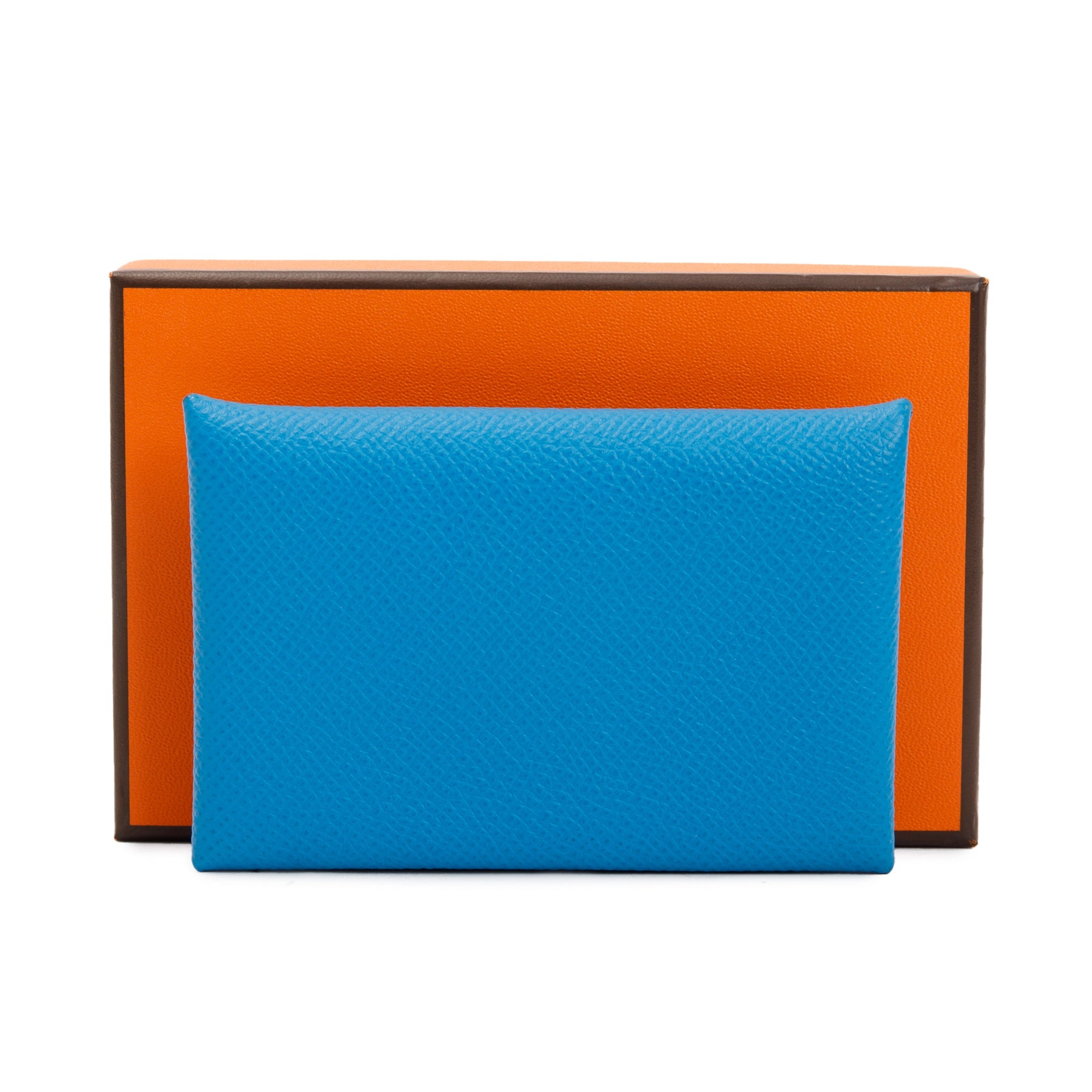 Hermes Blue Epsom Leather Calvi Card Holder w/ Box