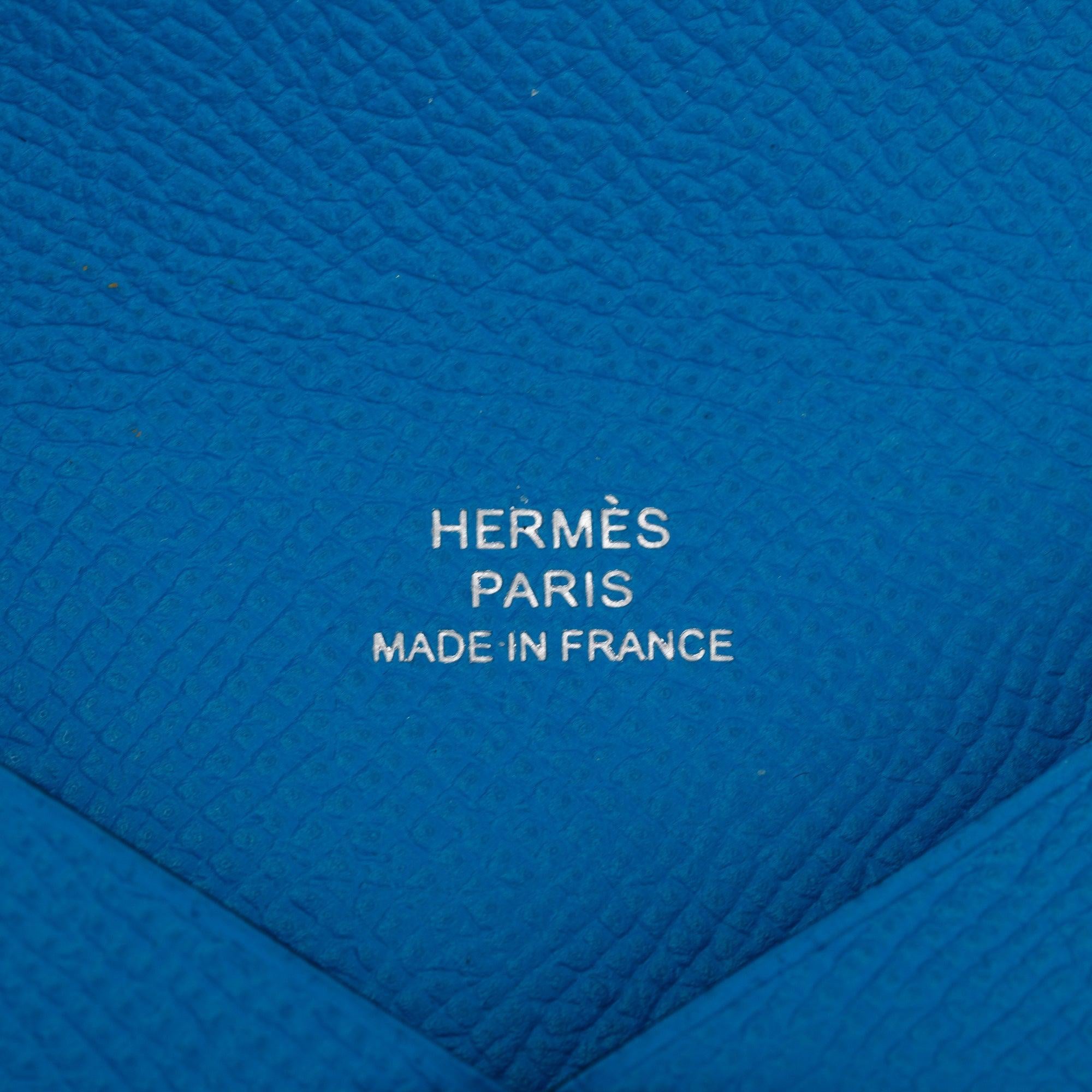 Hermes Blue Epsom Leather Calvi Card Holder w/ Box