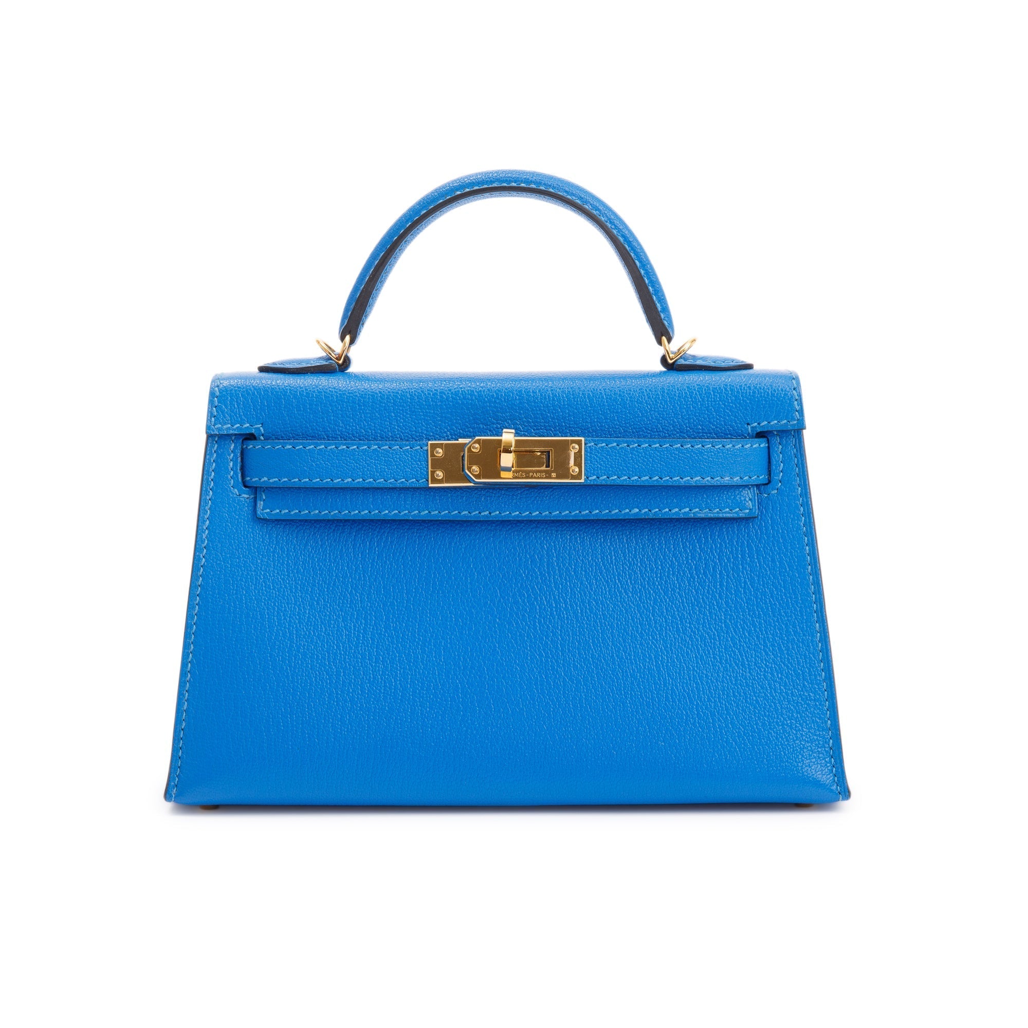 Hermes Blue Hydra Chevre Mysore Leather Mini Kelly II Sellier 20 w/ Box & Strap