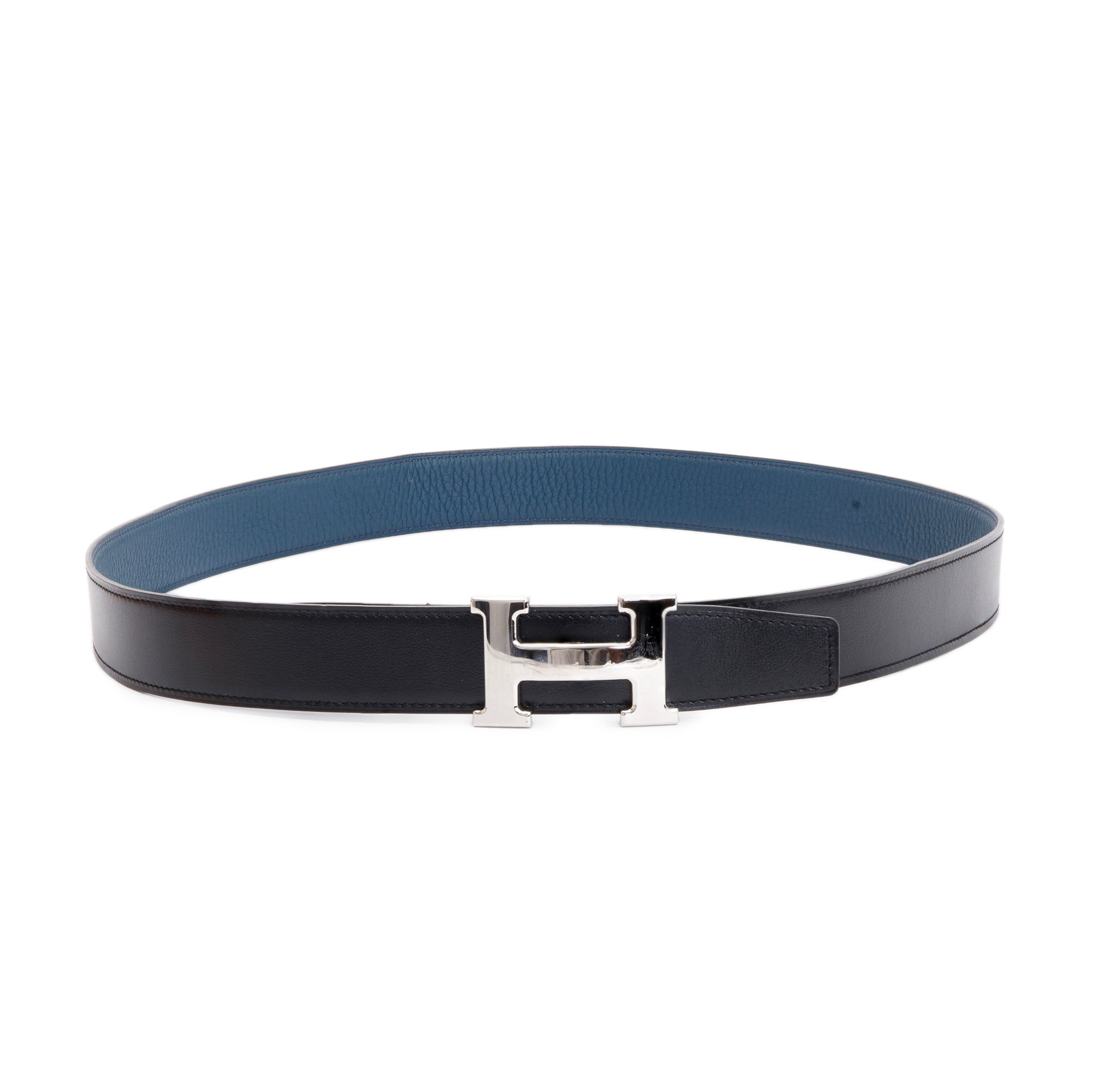Hermes Blue/Black Leather Reversible 32 MM H Belt Kit w/ Box