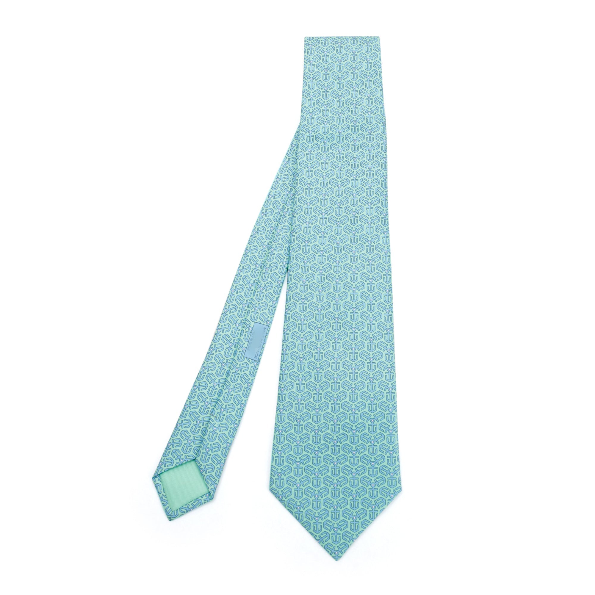 Hermes Blue/Green 7128 FA Printed Silk Tie