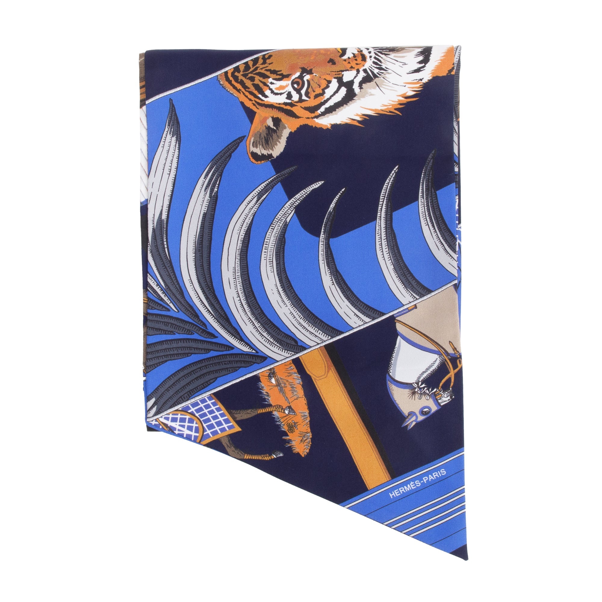 Hermes Blue/Multicolor 'Carre En Carres' Maxi Twilly Long Silk Scarf