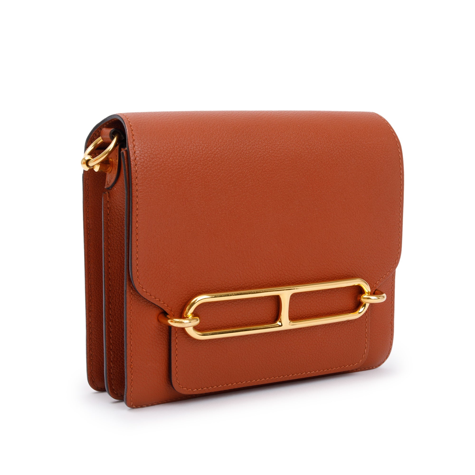 Hermes Brique Caramel Evercolor Leather Mini Sac Roulis 18