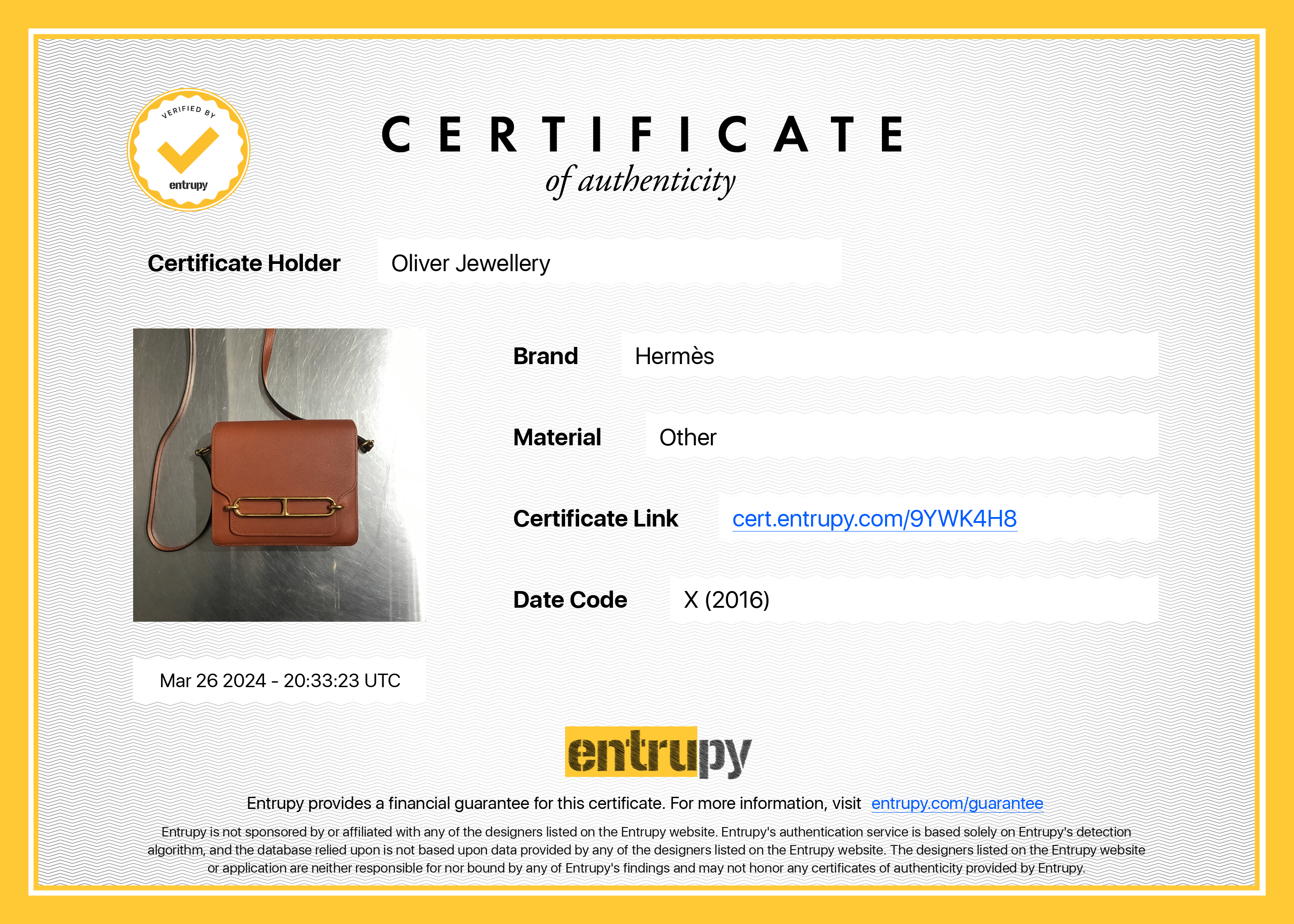 Hermes Brique Caramel Evercolor Leather Mini Sac Roulis 18