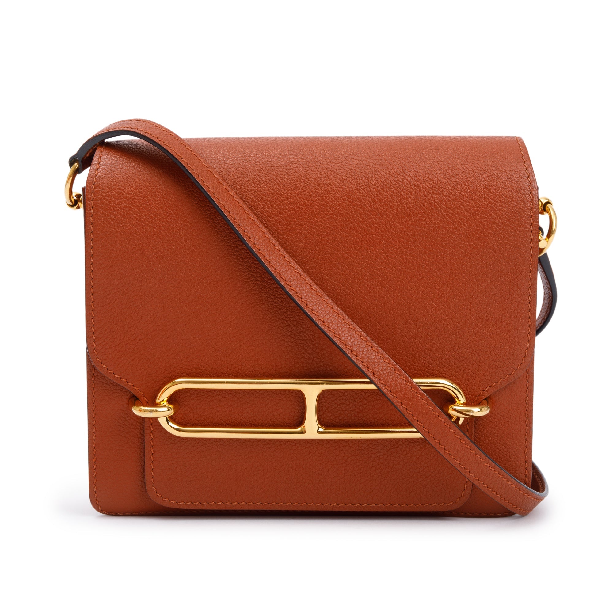 Hermes Brique Caramel Evercolor Leather Mini Sac Roulis 18