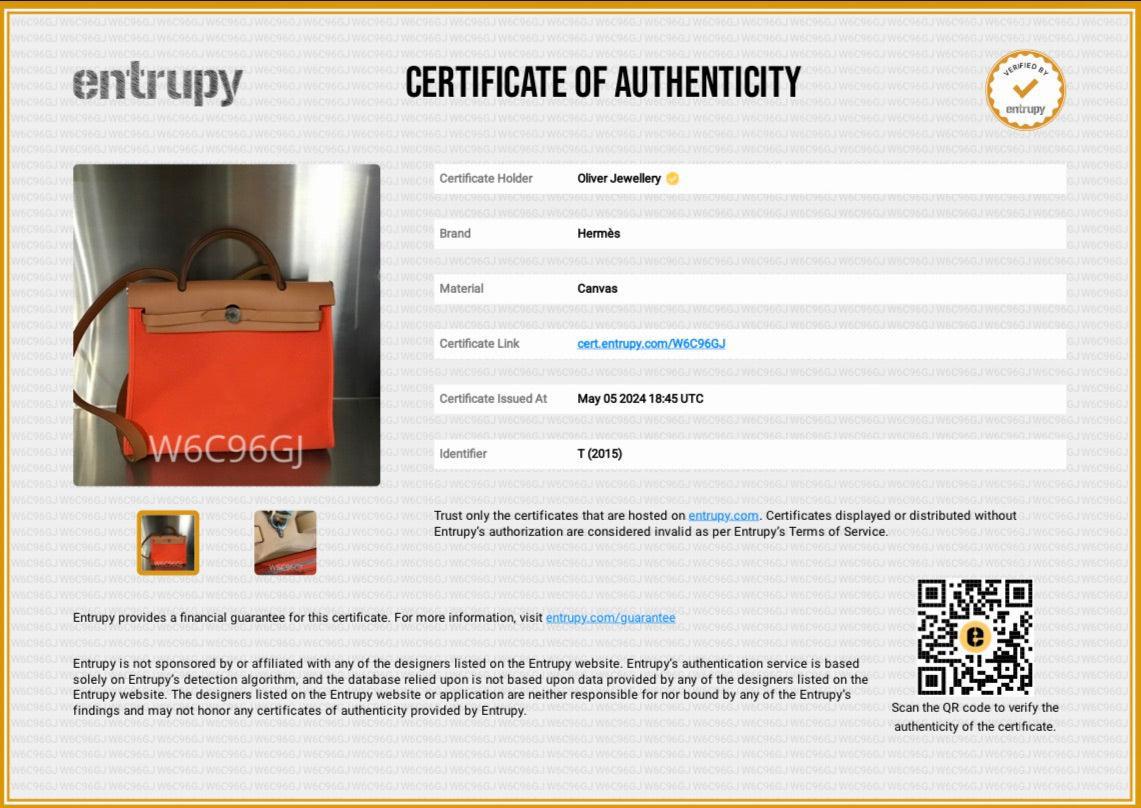 Hermes Capucine Fauve Toile Militaire Vache Hunter Herbag Zip 31 w/ Pouch