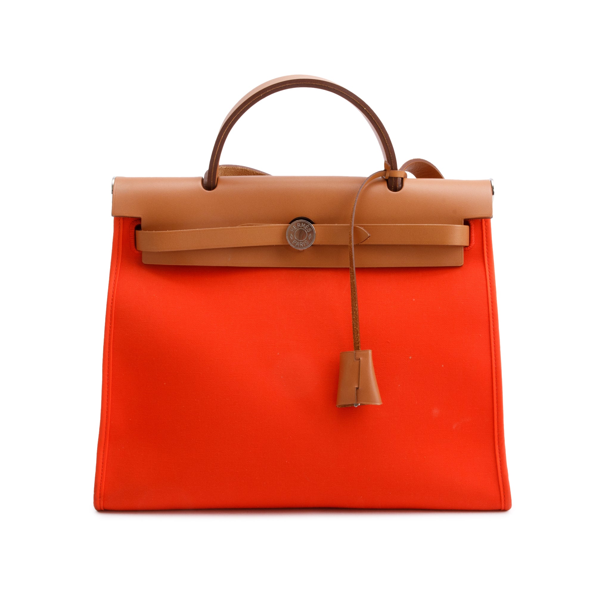 Hermes Capucine Fauve Toile Militaire Vache Hunter Herbag Zip 31 w/ Pouch