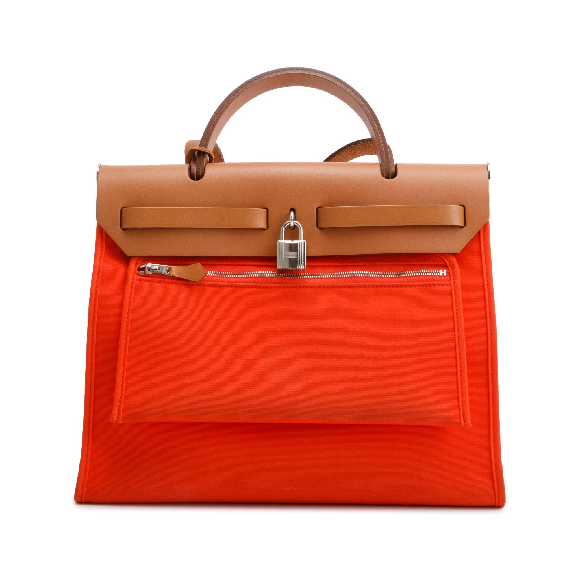 Hermes Capucine Fauve Toile Militaire Vache Hunter Herbag Zip 31 w/ Pouch