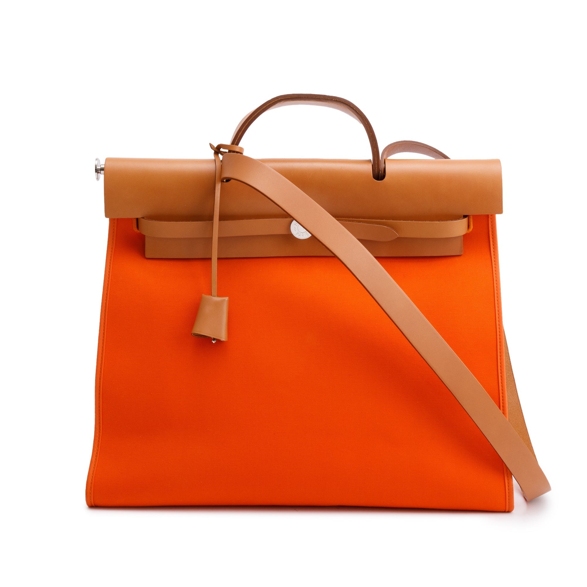 Hermes Capucine Fauve Toile Militaire Vache Hunter Herbag Zip 39 w/ Pouch