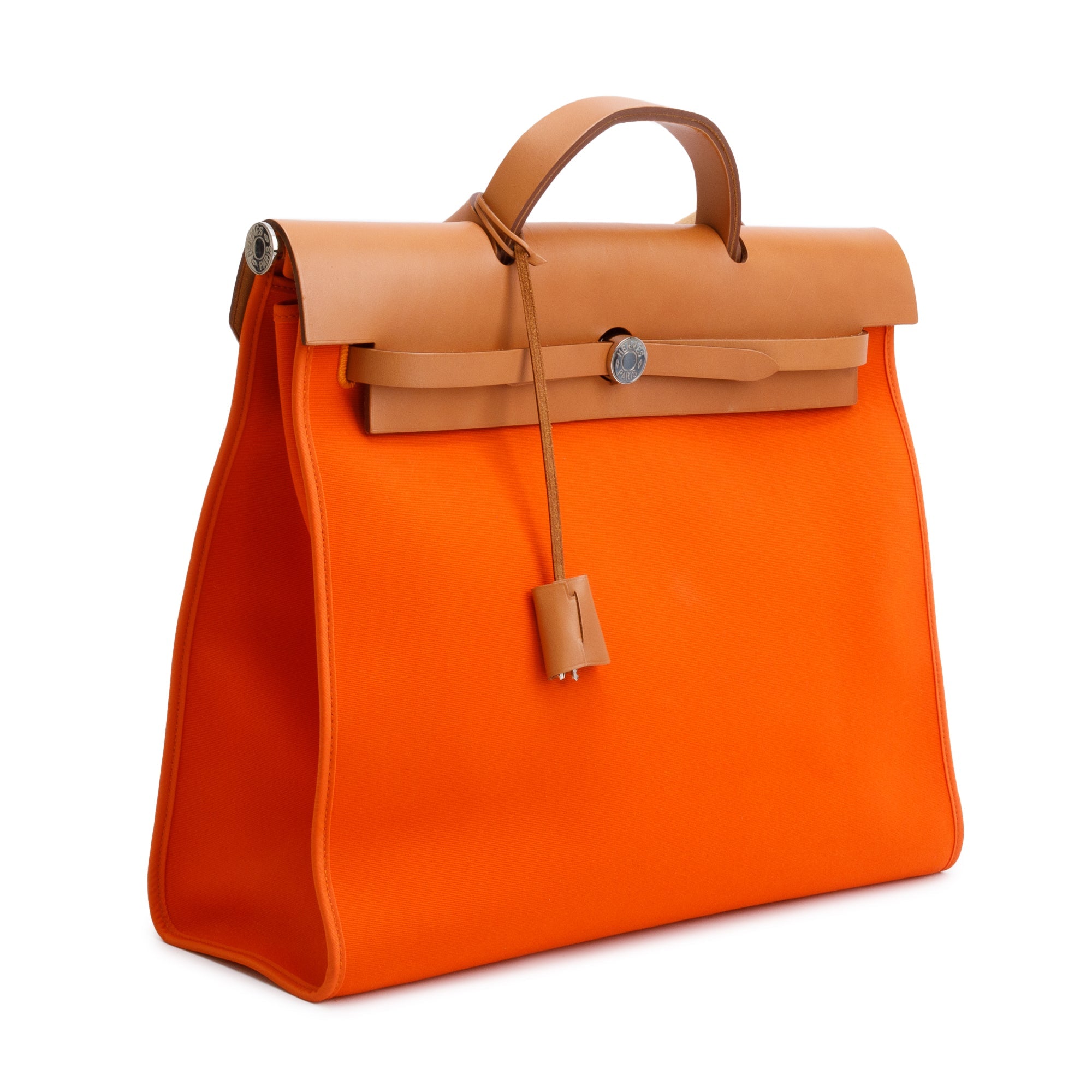 Hermes Capucine Fauve Toile Militaire Vache Hunter Herbag Zip 39 w/ Pouch