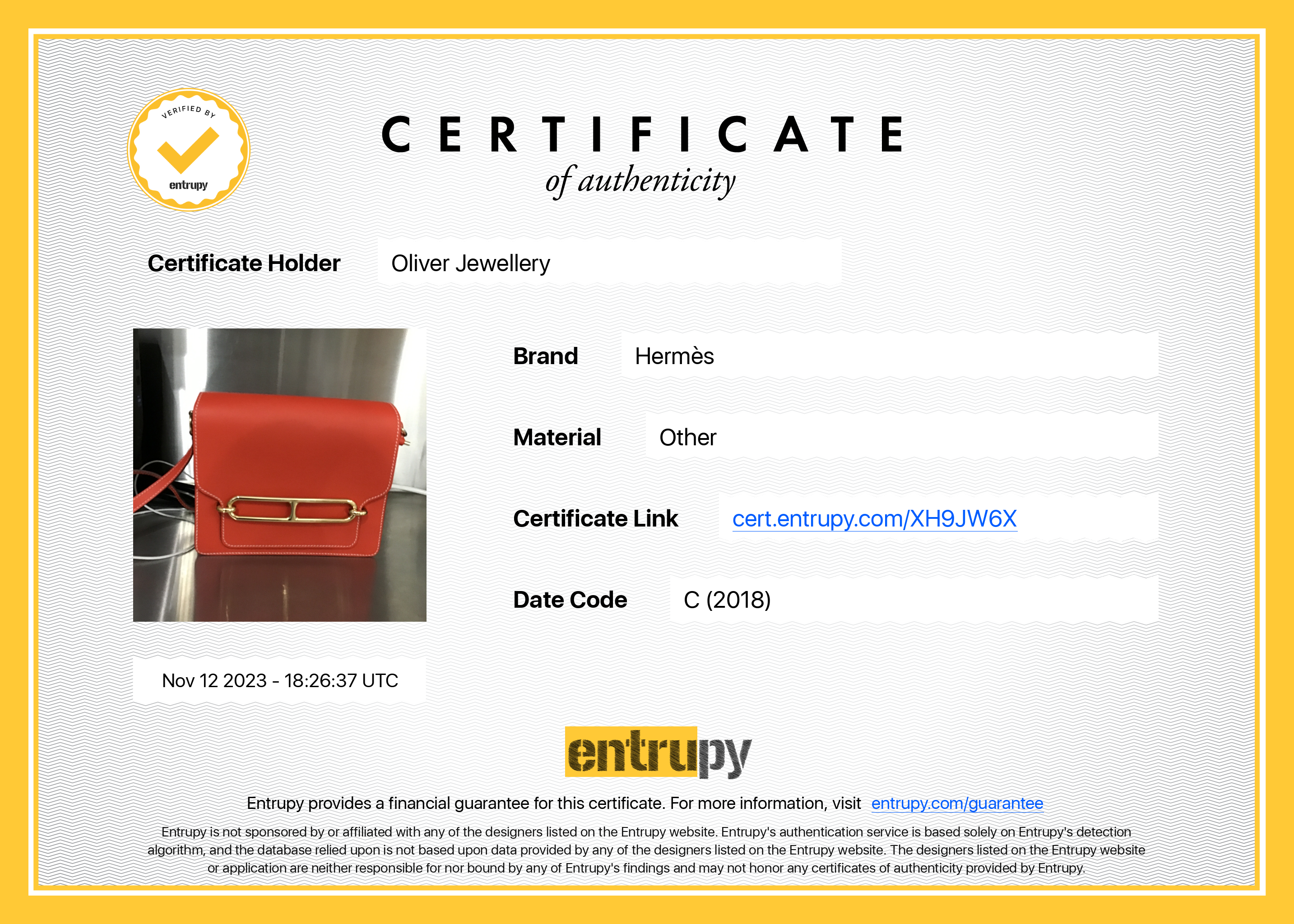 Hermes Capucine Veau Evercolor Sac Roulis 23 w/ Box & Receipt