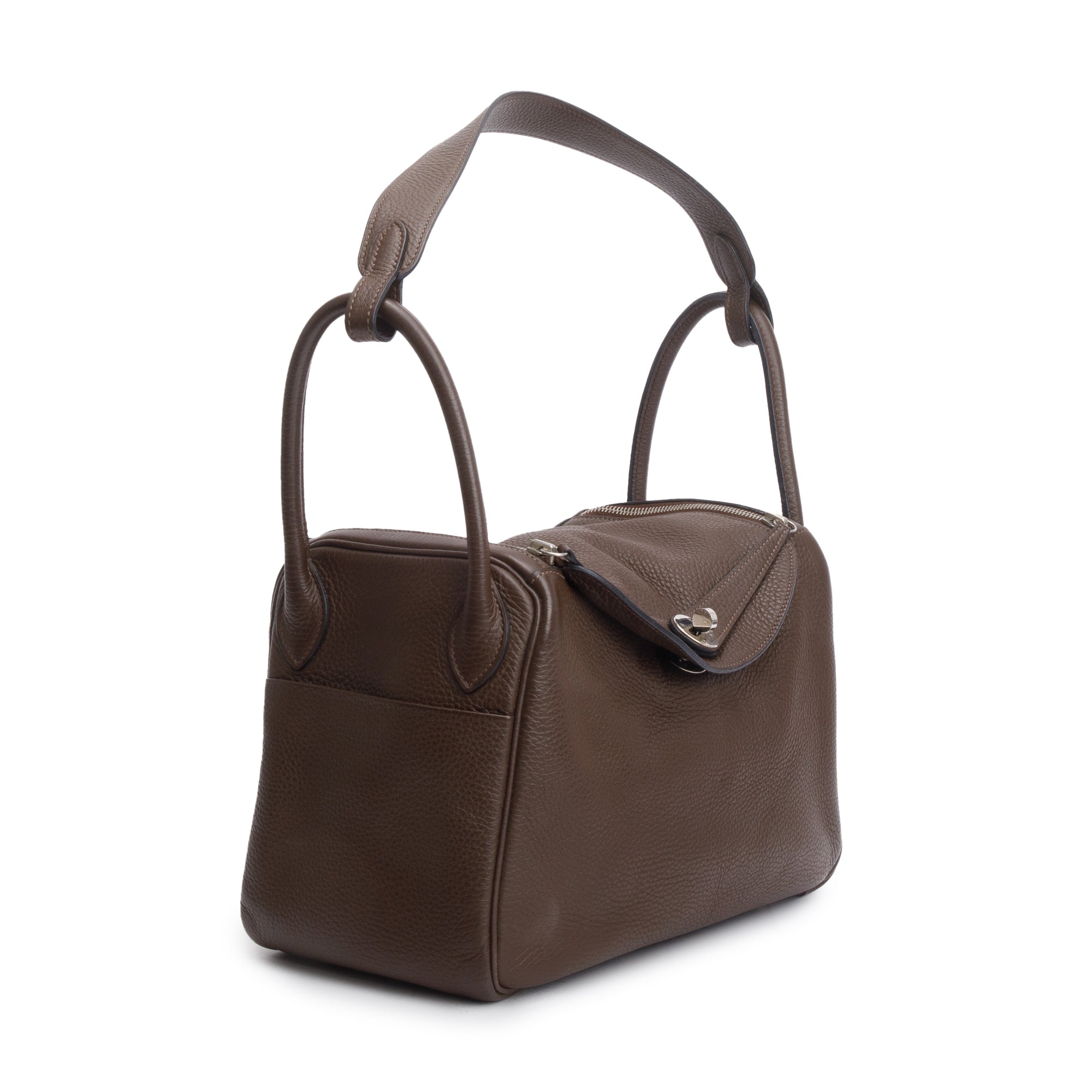 Hermes Chocolat Clemence Leather Lindy 30