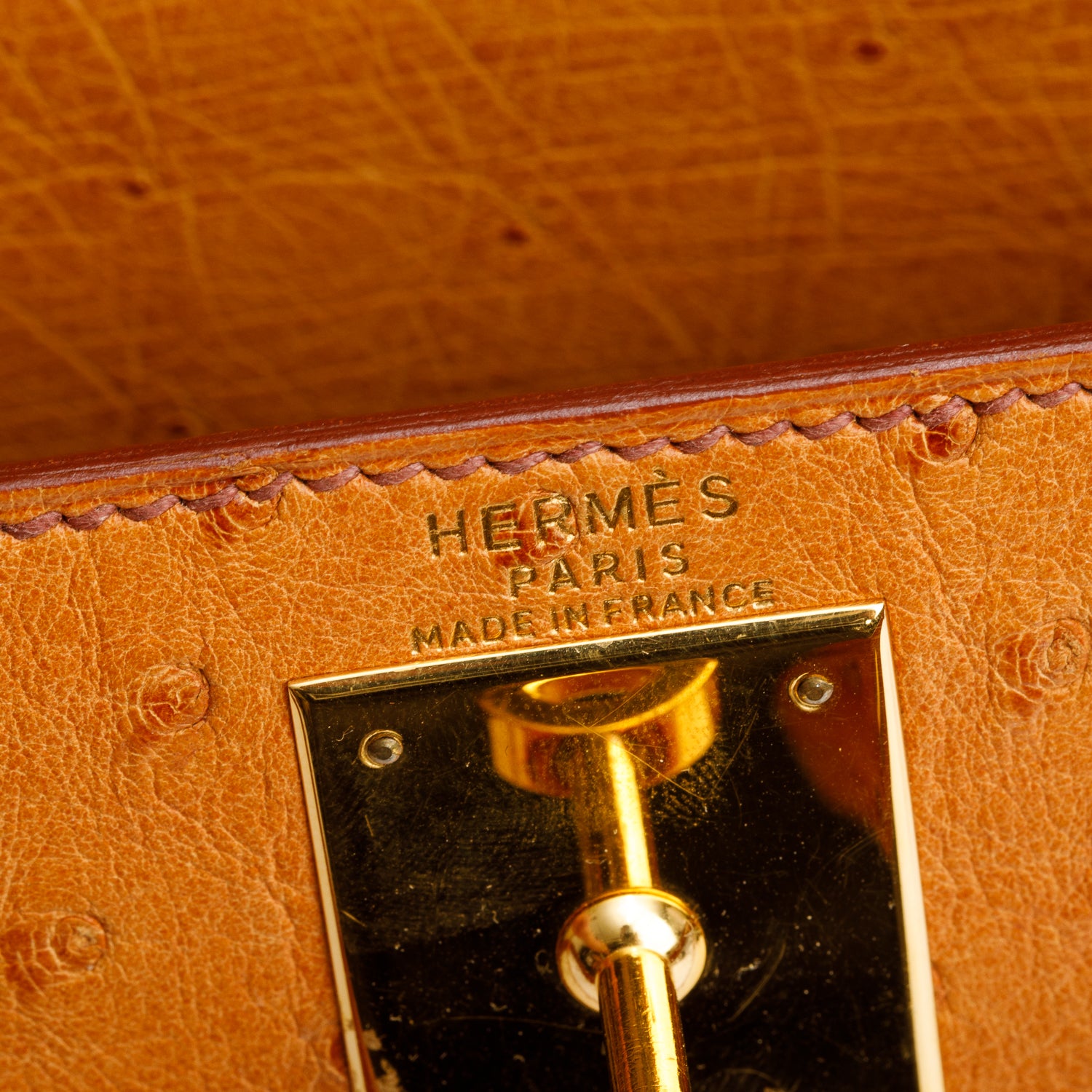 Hermes Cognac Ostrich Kelly Sellier 28 w/ Strap