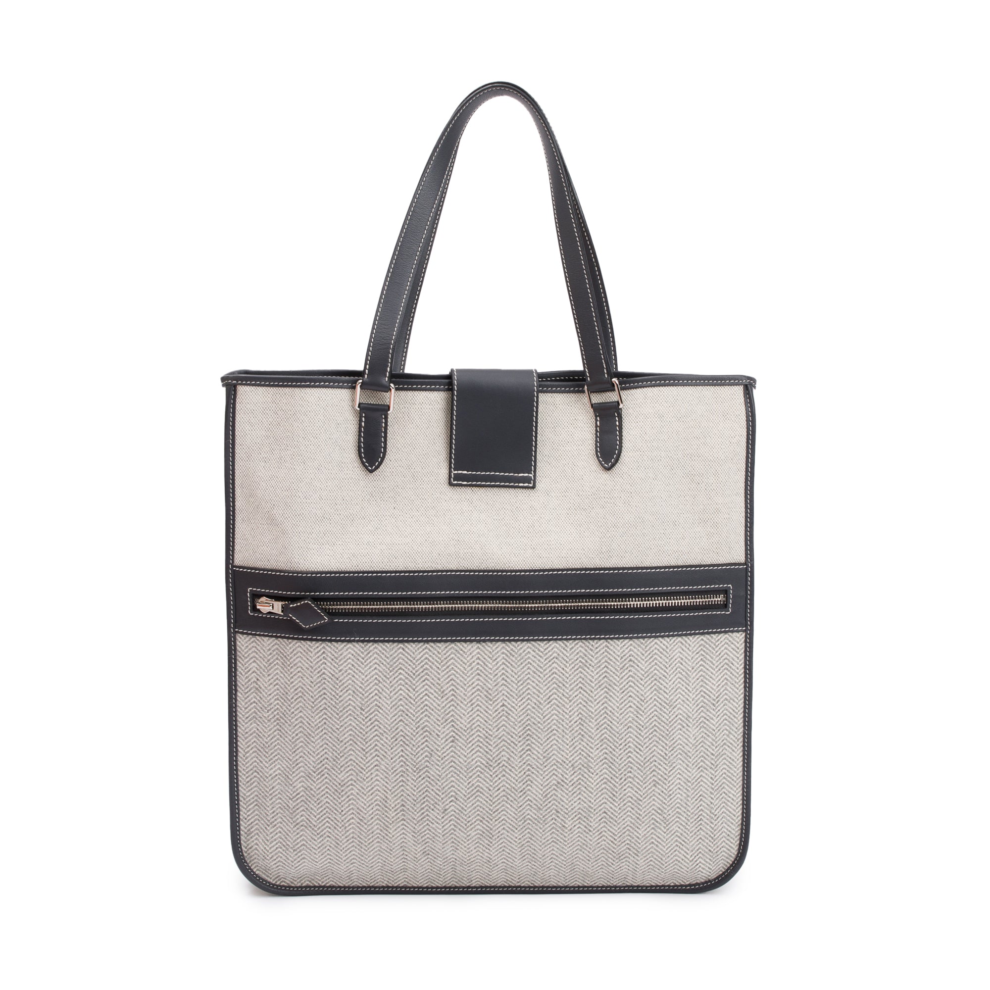 Hermes Ecru Toile Etain Swift Chevron Jumping Shopper Tote