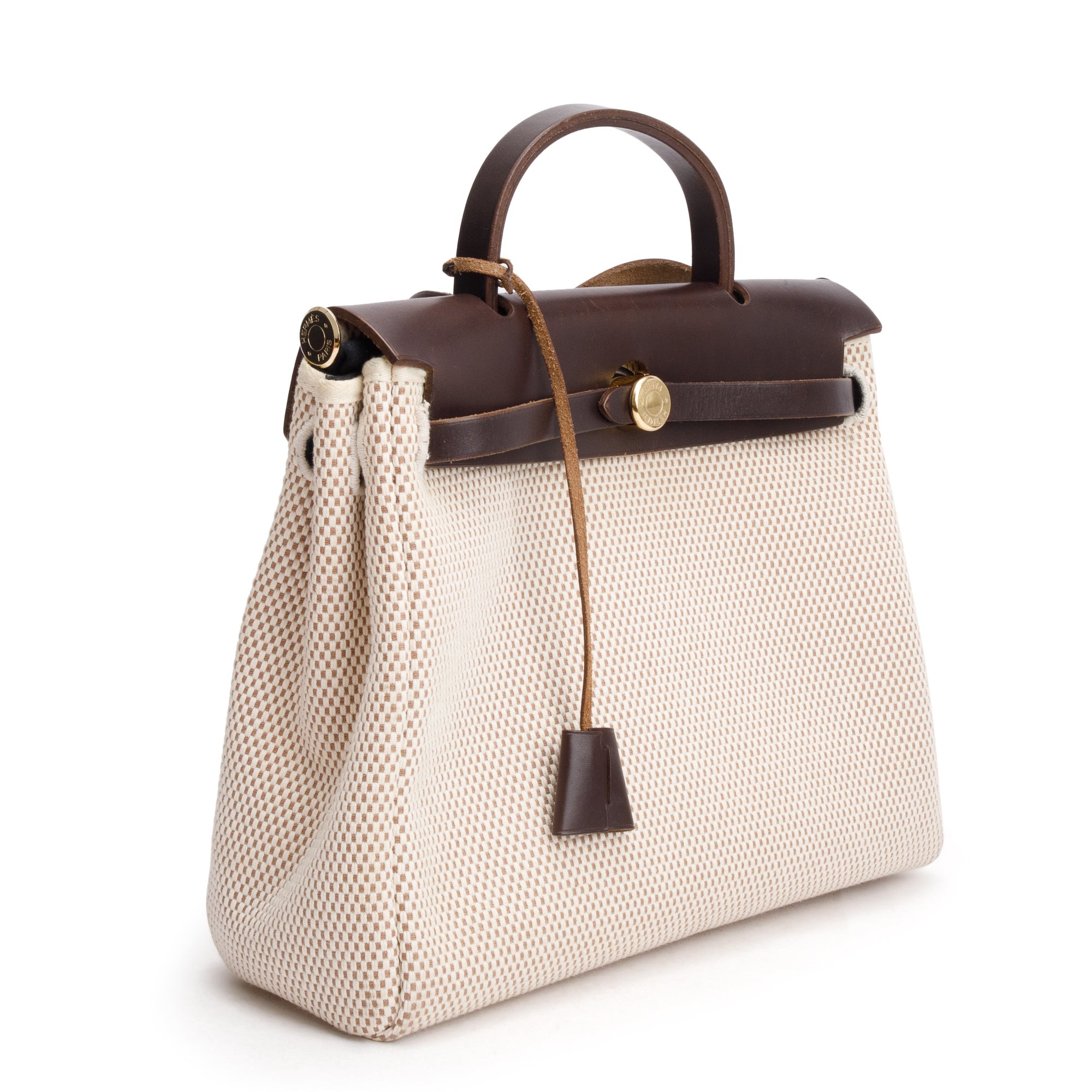 Hermes Ecru/Blanc/Ebene Toile Quatdille Viking Vache Hunter Herbag Zip 31
