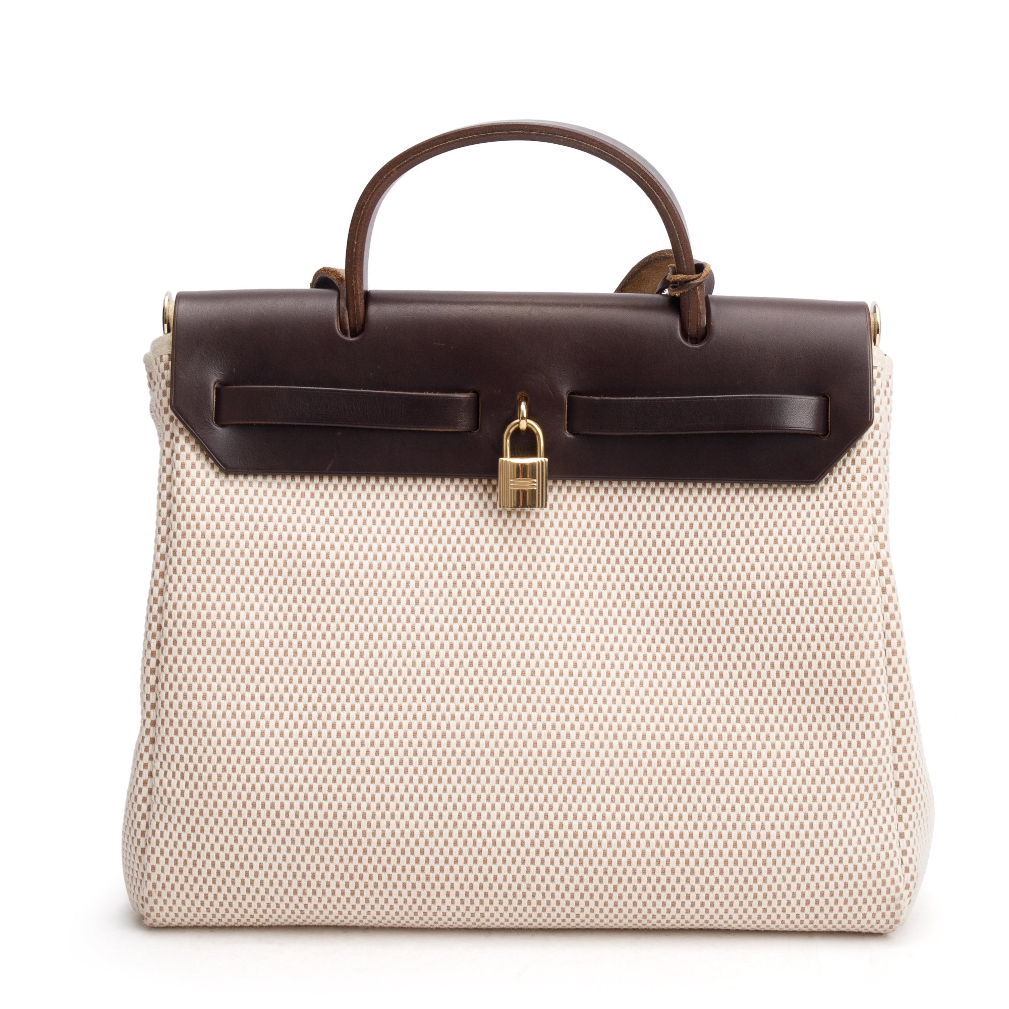 Hermes Ecru/Blanc/Ebene Toile Quatdille Viking Vache Hunter Herbag Zip 31