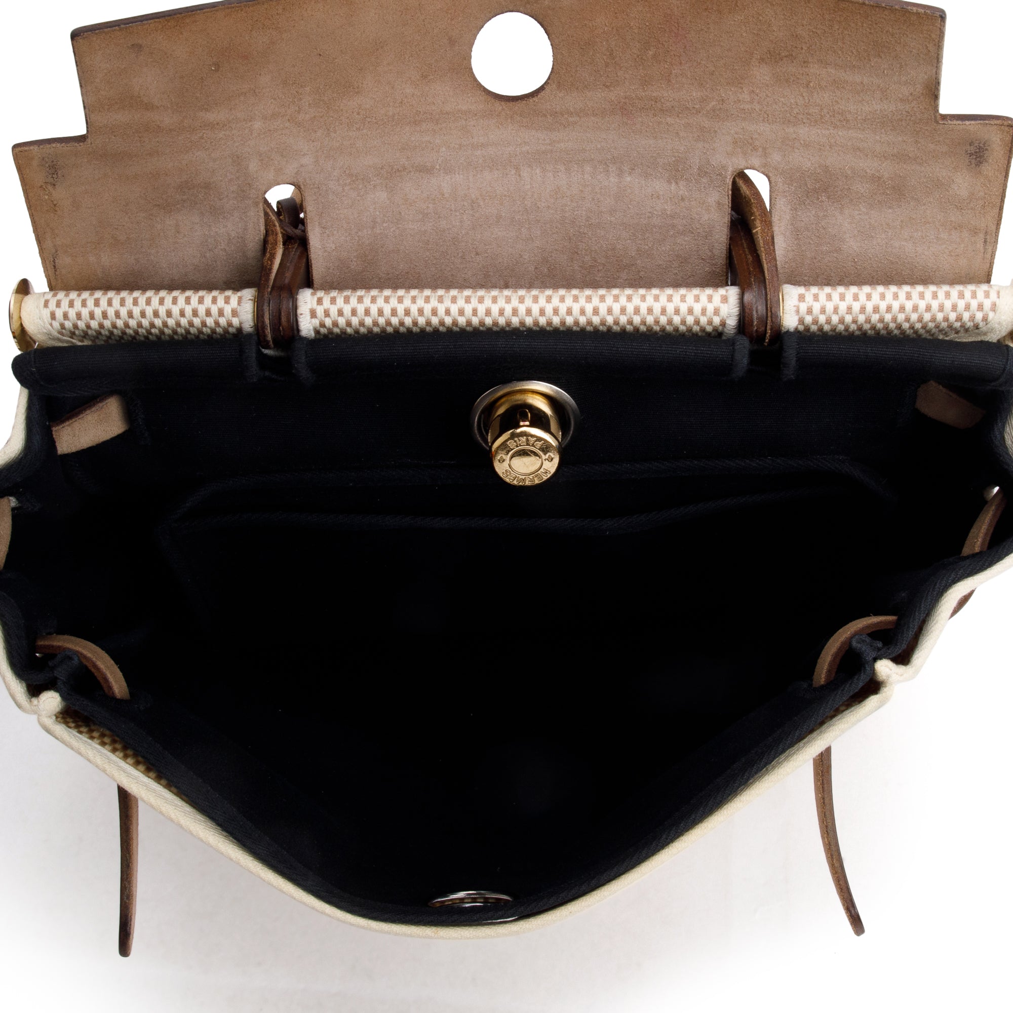 Hermes Ecru/Blanc/Ebene Toile Quatdille Viking Vache Hunter Herbag Zip 31