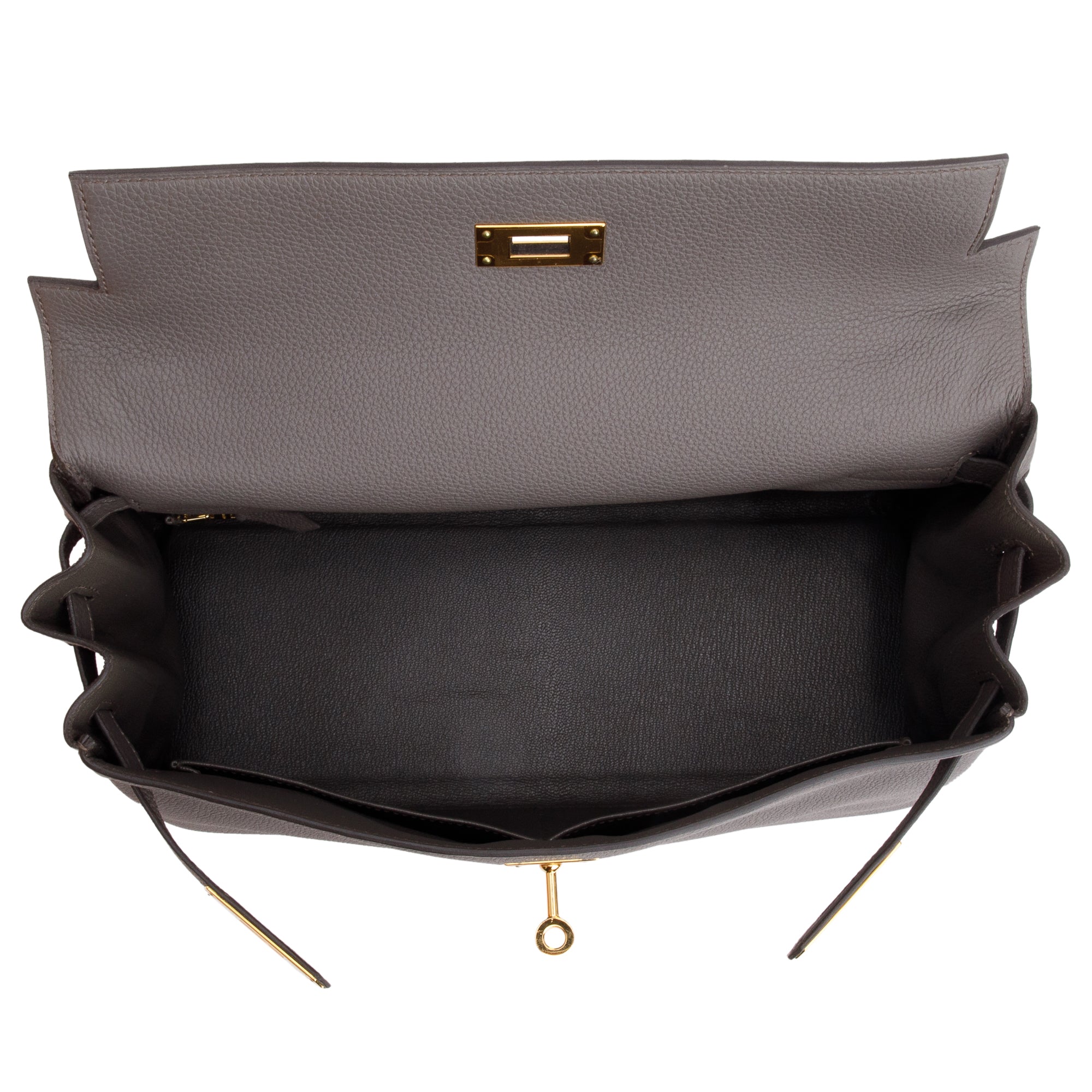 Hermes Etain Veau Togo Kelly II 32 Retourne w/ Strap, Box & Receipt