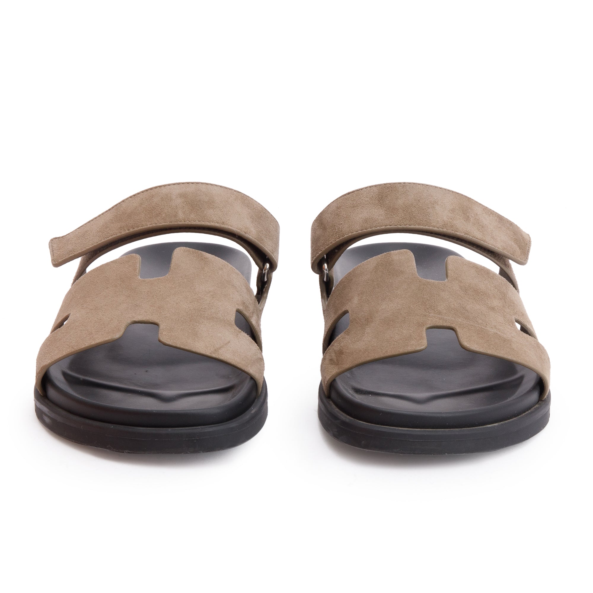 Hermes Etoupe Chevre Velour Leather Chypre Sandals, Size 42 w/ Box