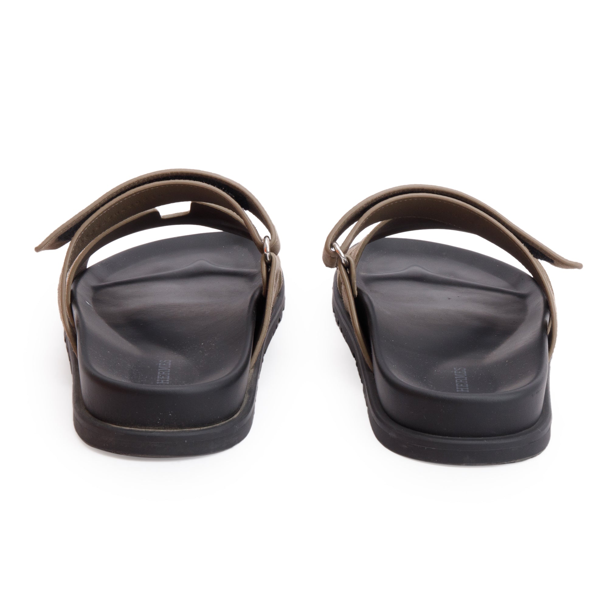 Hermes Etoupe Chevre Velour Leather Chypre Sandals, Size 42 w/ Box