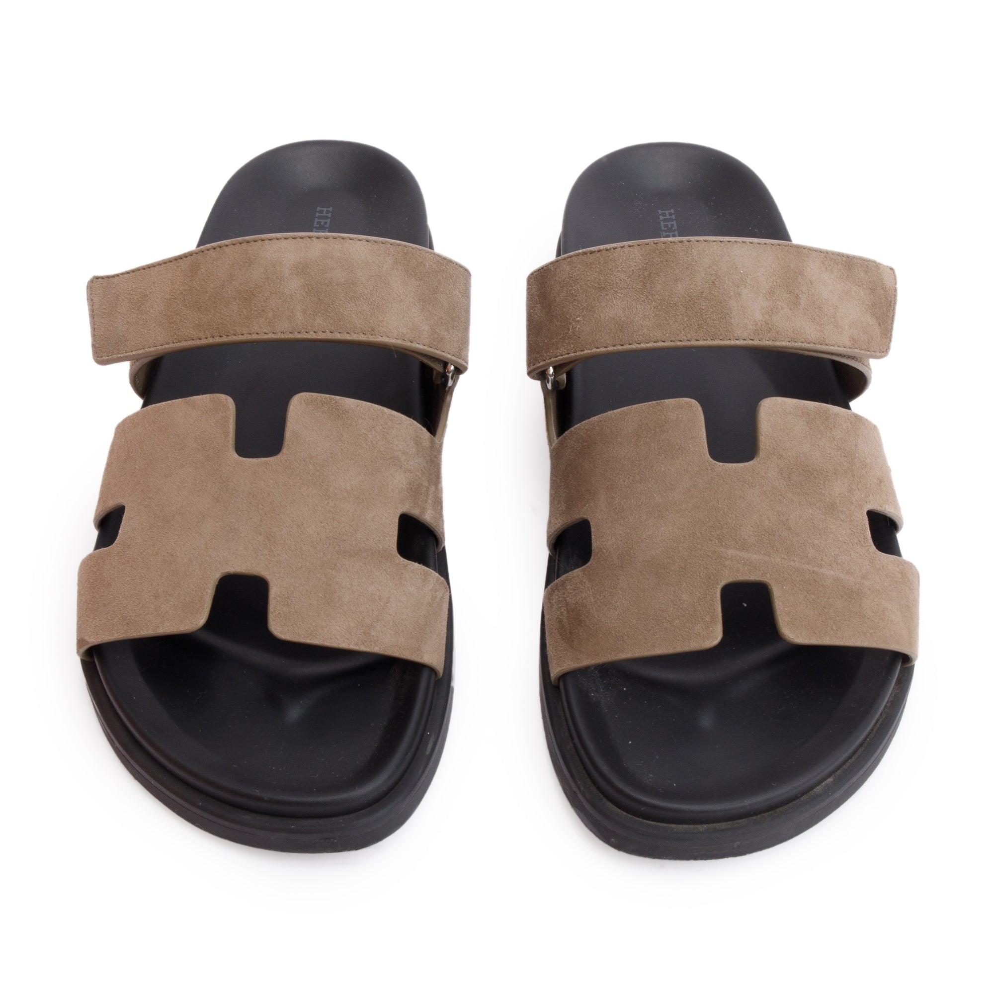 Hermes Etoupe Chevre Velour Leather Chypre Sandals, Size 42 w/ Box