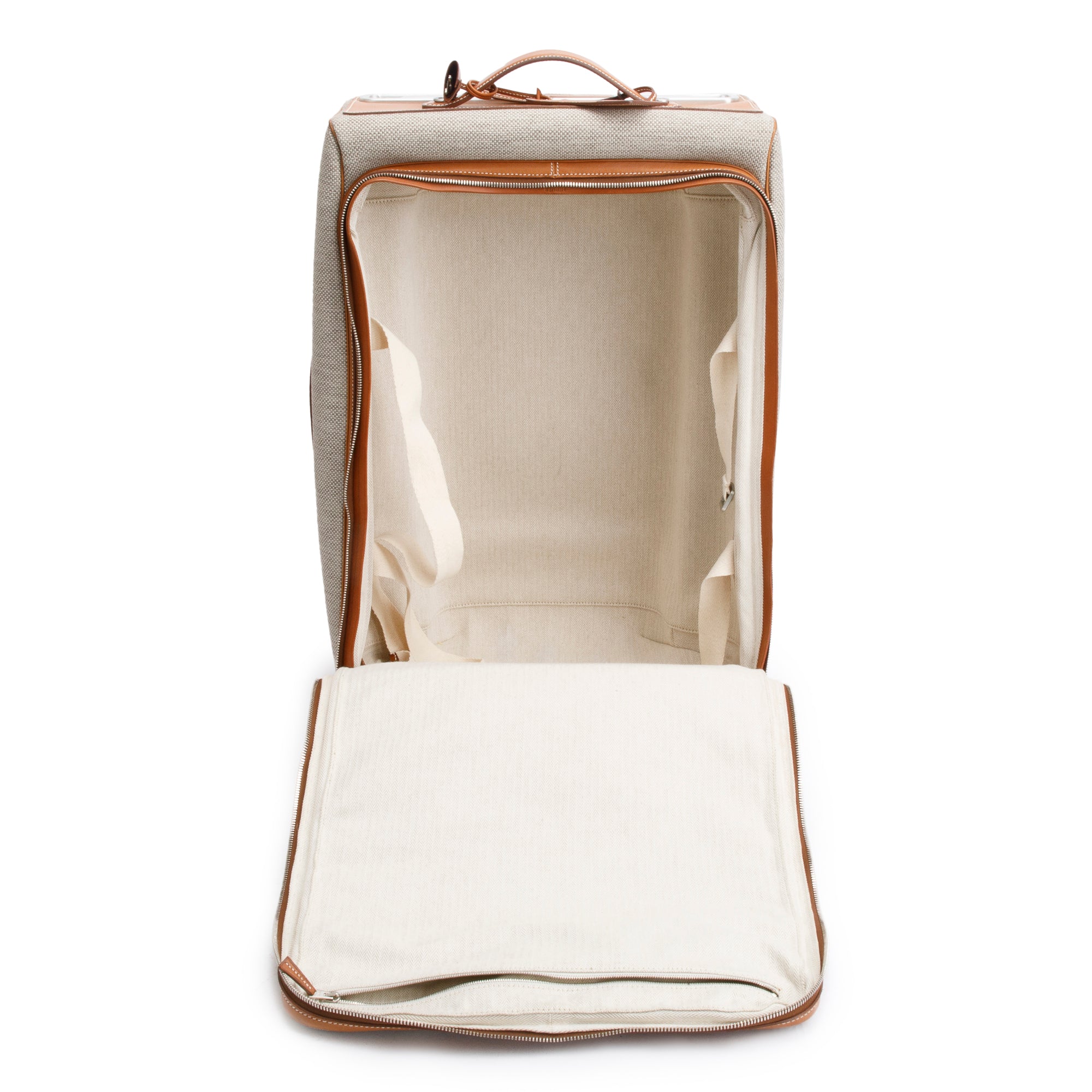 Hermes Etoupe Fauve Toile Gold Barena Leather Caleche Express Rolling Luggage