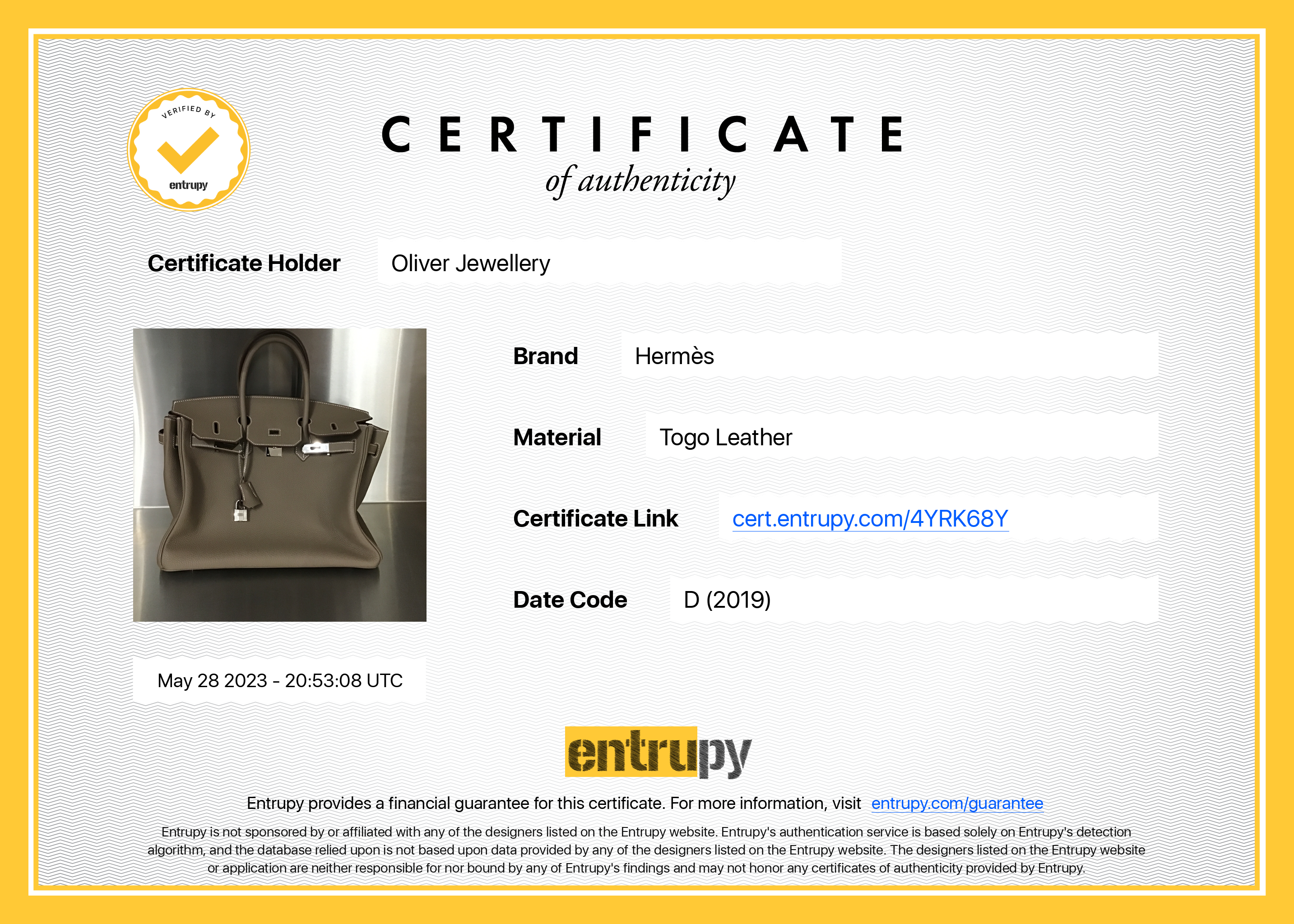 Hermes Etoupe Grey Clemence Birkin 35