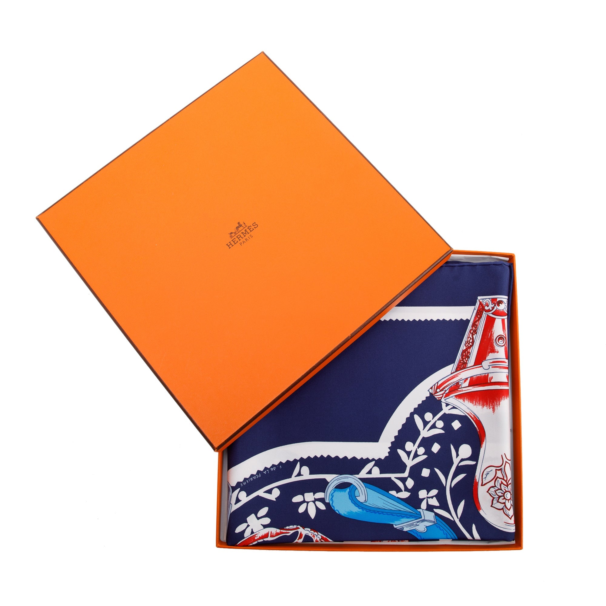 Hermes 'Etriers by F. de la Perriere' Silk Scarf 90 w/ Box
