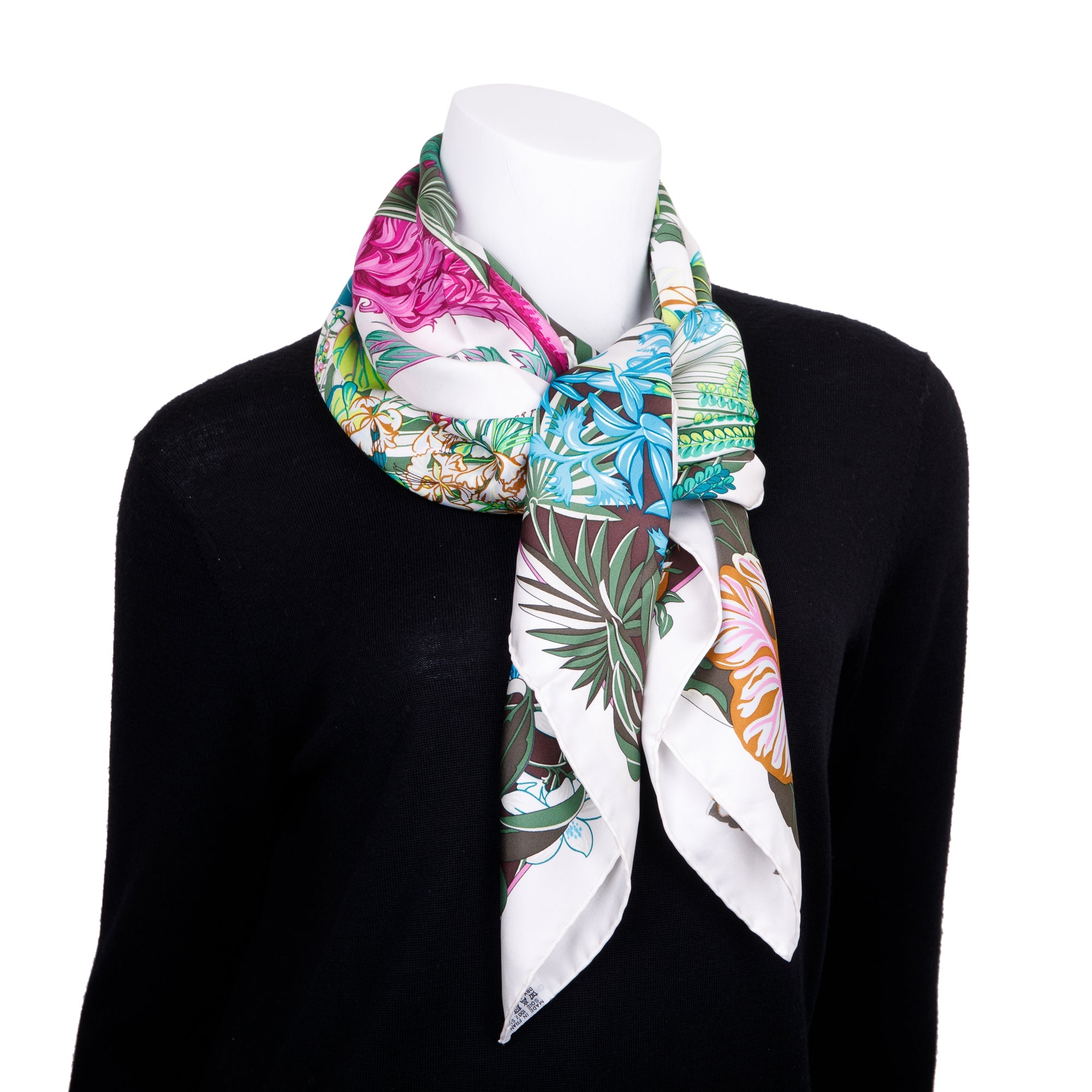 Hermes 'Flamingo Party' Multicolour Silk Scarf 90