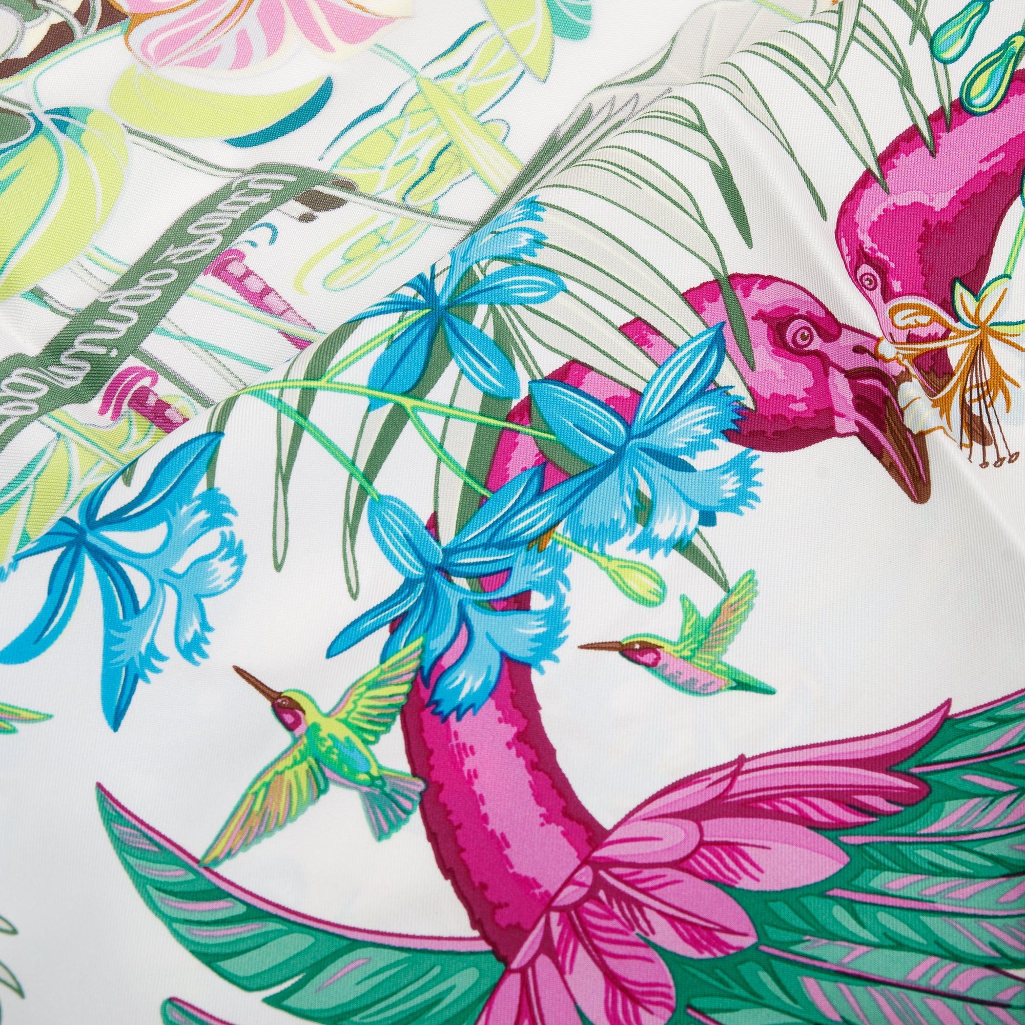 Hermes 'Flamingo Party' Multicolour Silk Scarf 90