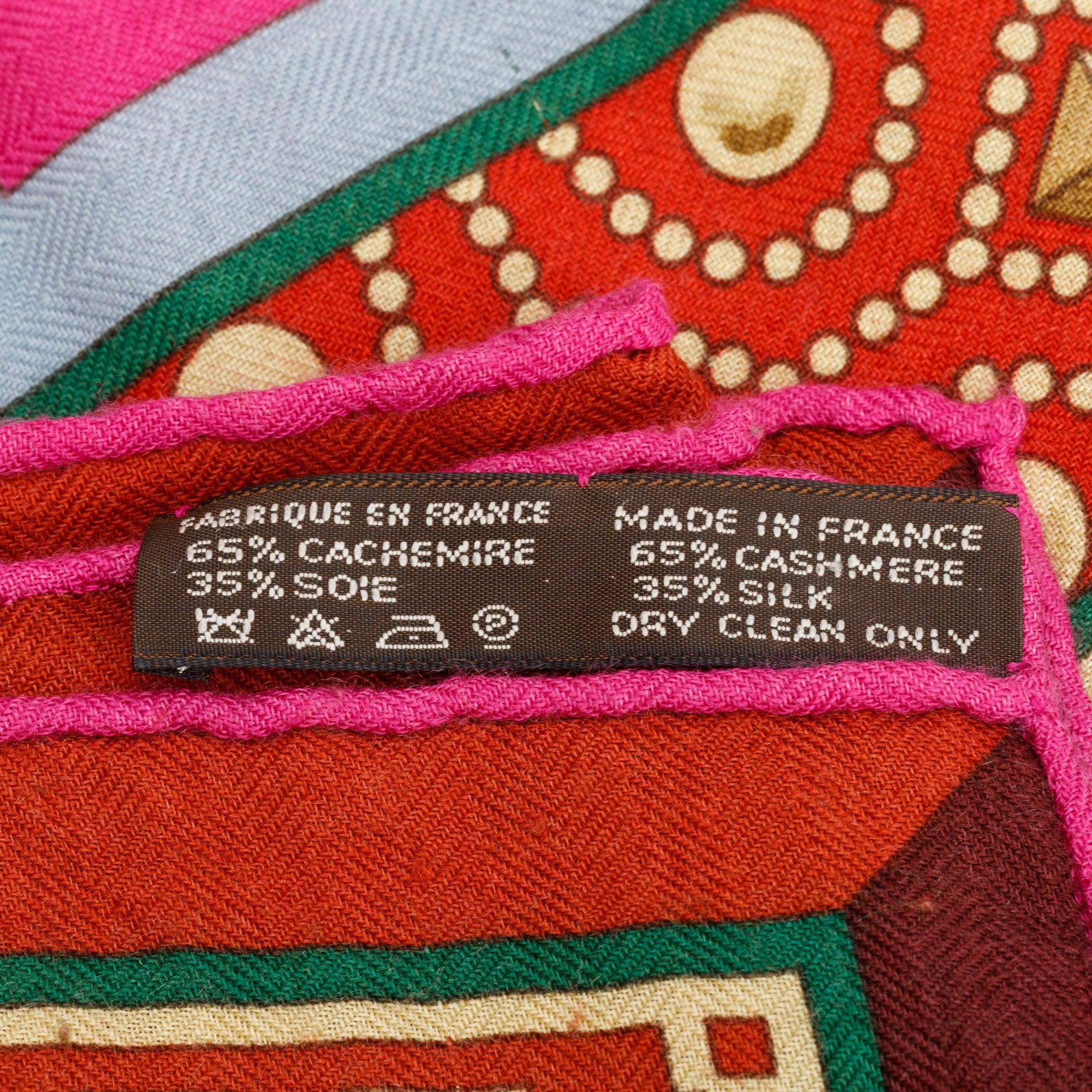 Hermes Fuschia Multicolor 'Collier De Chien' Cashmere Silk Shawl 140 w/ Box