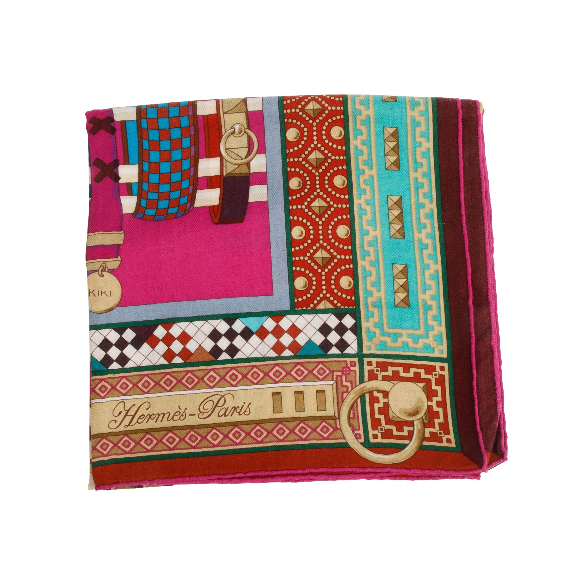 Hermes Fuschia Multicolor 'Collier De Chien' Cashmere Silk Shawl 140 w/ Box
