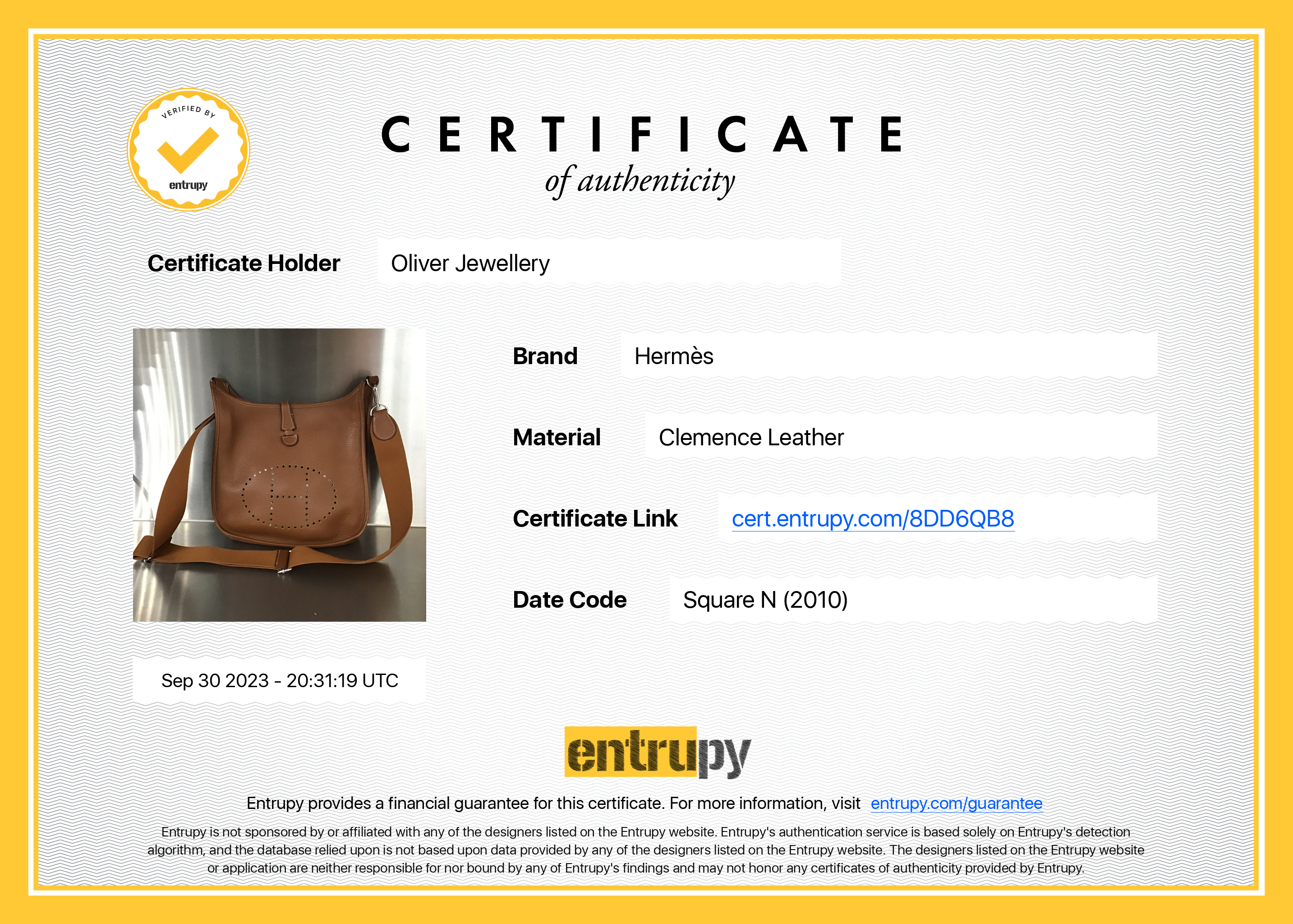 Hermes Gold Clemence Evelyne III 29 Bag