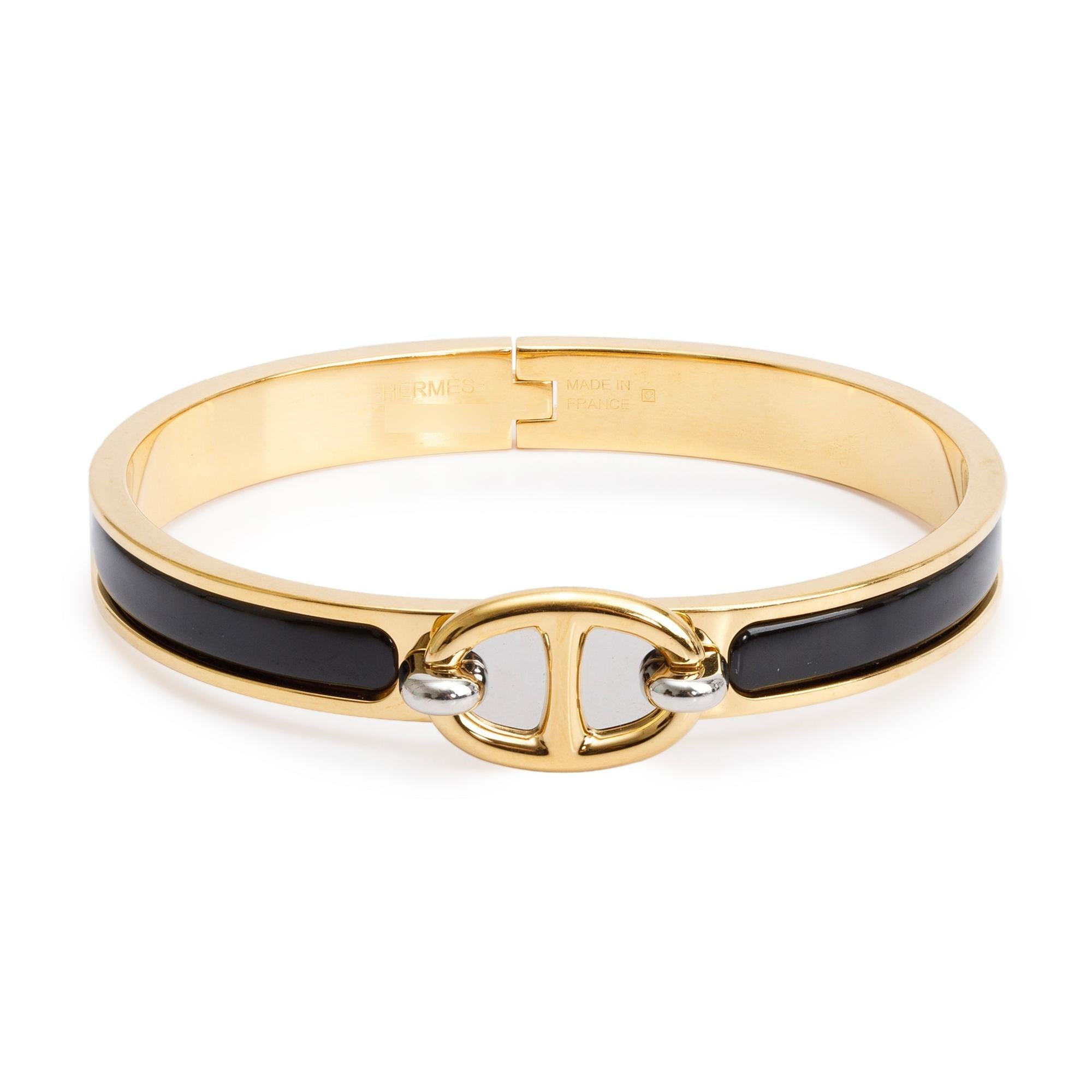 Hermes Gold & Palladium Plated Enamel Mini Clic Chaine D'Ancre Bracelet w/ Box