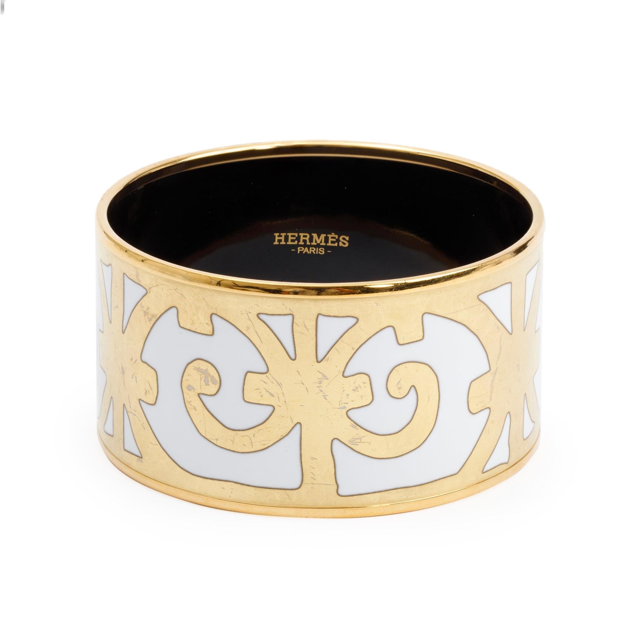 Hermes Gold-Plated 'Balcons Du Guadalquivir' Enamel Extra Wide Bangle