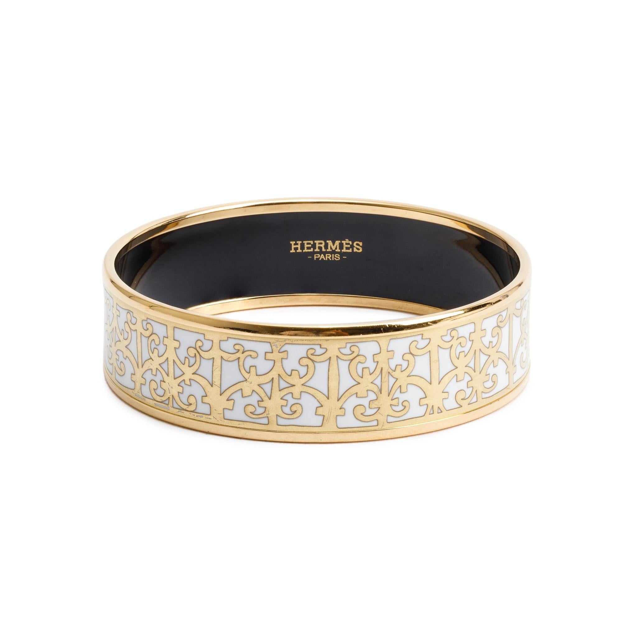 Hermes Gold-Plated 'Balcons Du Guadalquivir' Enamel Wide Bangle