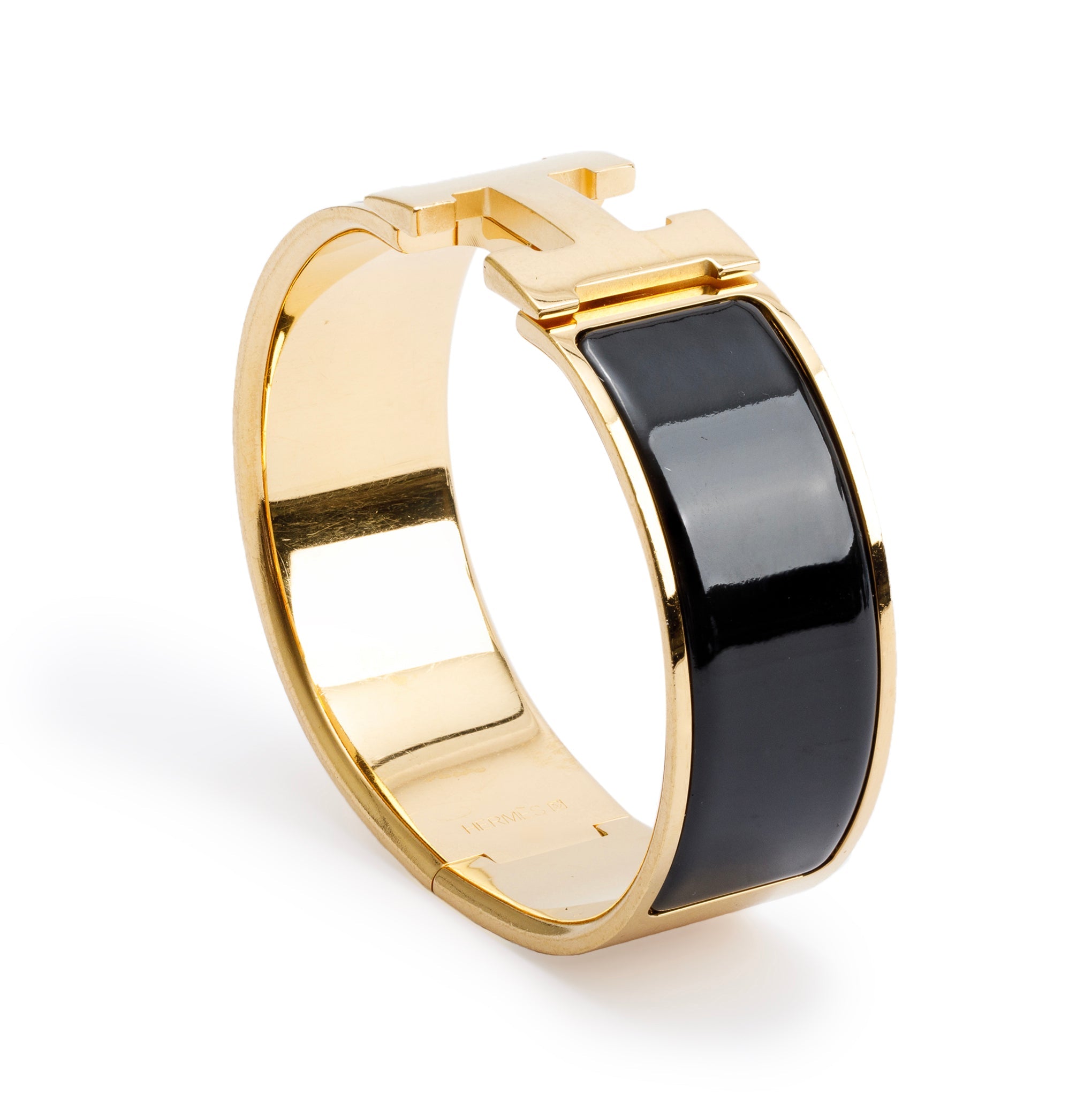 Hermes Gold-Plated Black Enamel Clic Clac H Bracelet