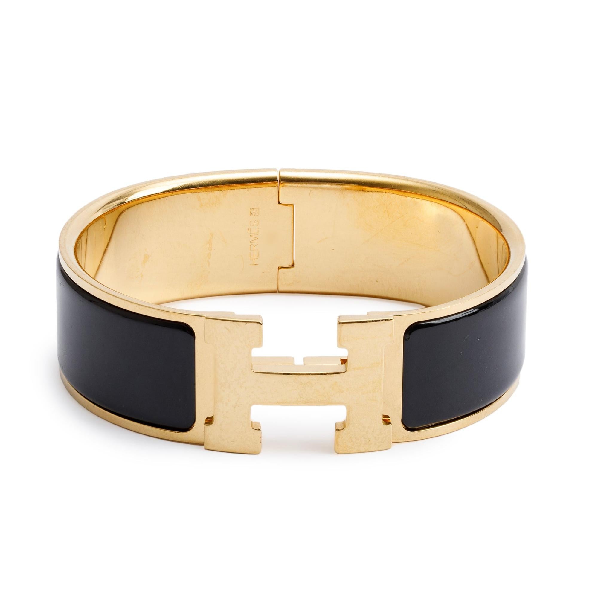 Hermes Gold-Plated Black Enamel Clic Clac H Bracelet