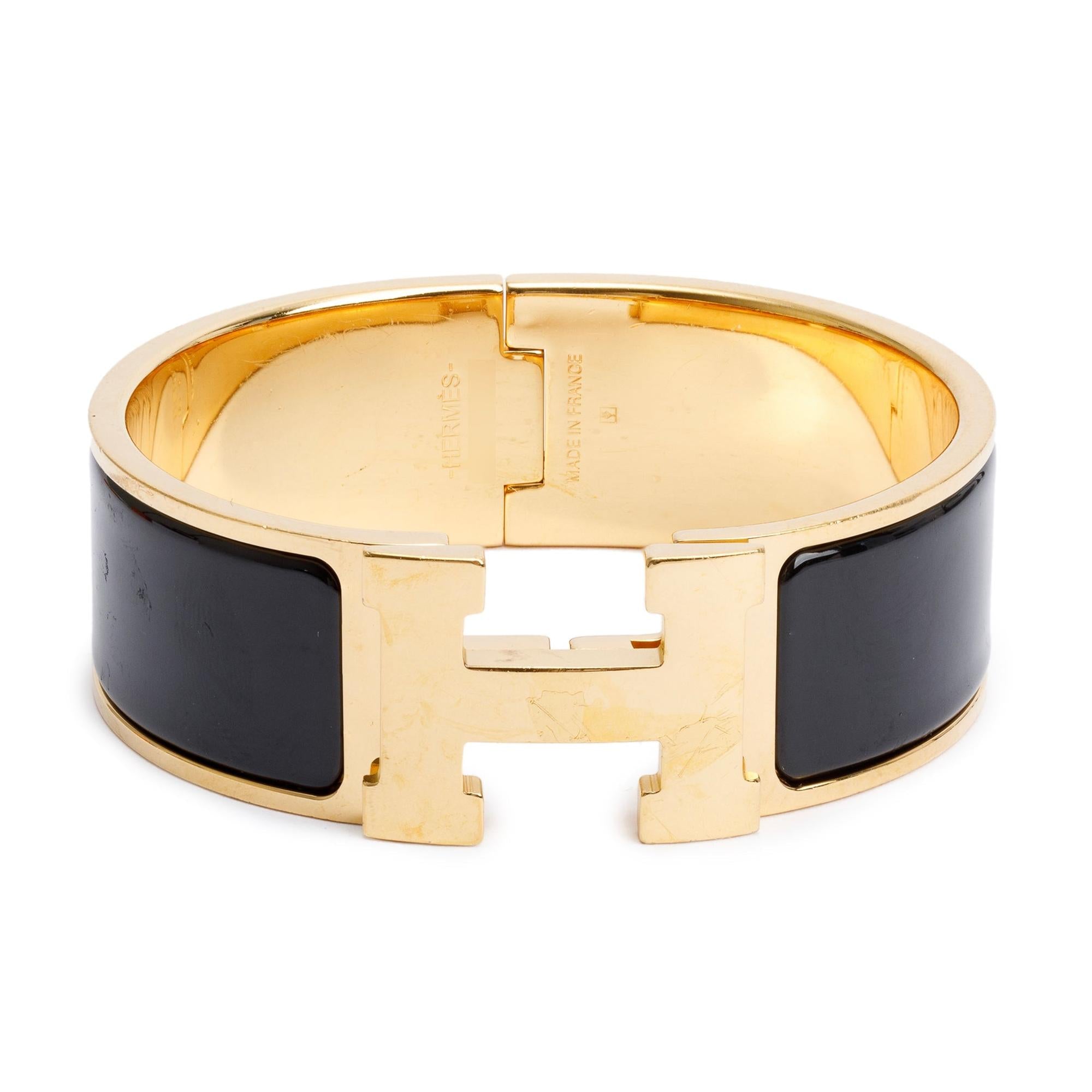 Hermes Gold-Plated Black Enamel Clic Clac H Bracelet