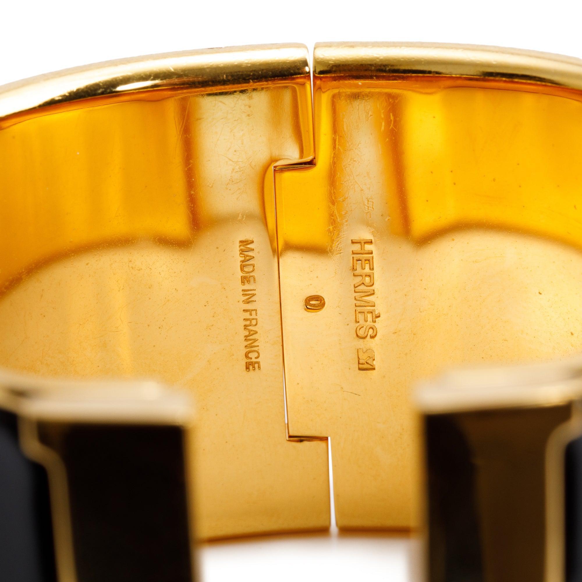Hermes Gold-Plated Black Enamel Clic H XL Bracelet