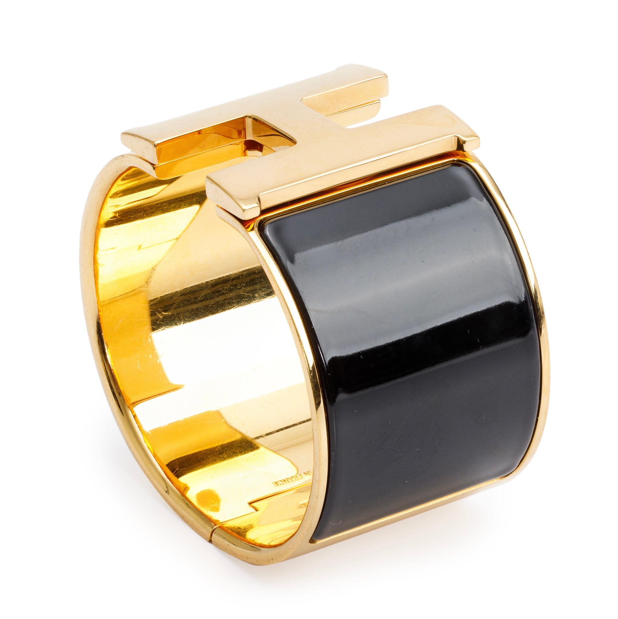 Hermes Gold-Plated Black Enamel Clic H XL Bracelet
