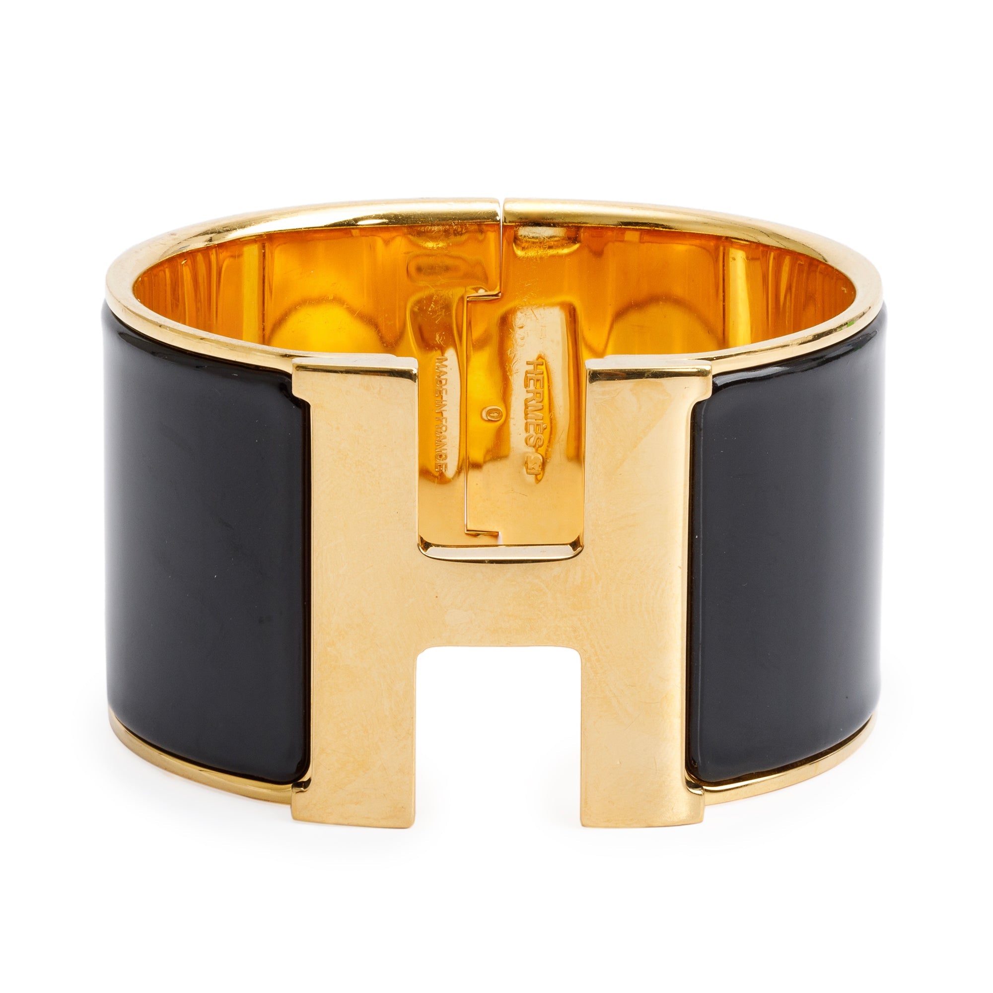 Hermes Gold-Plated Black Enamel Clic H XL Bracelet