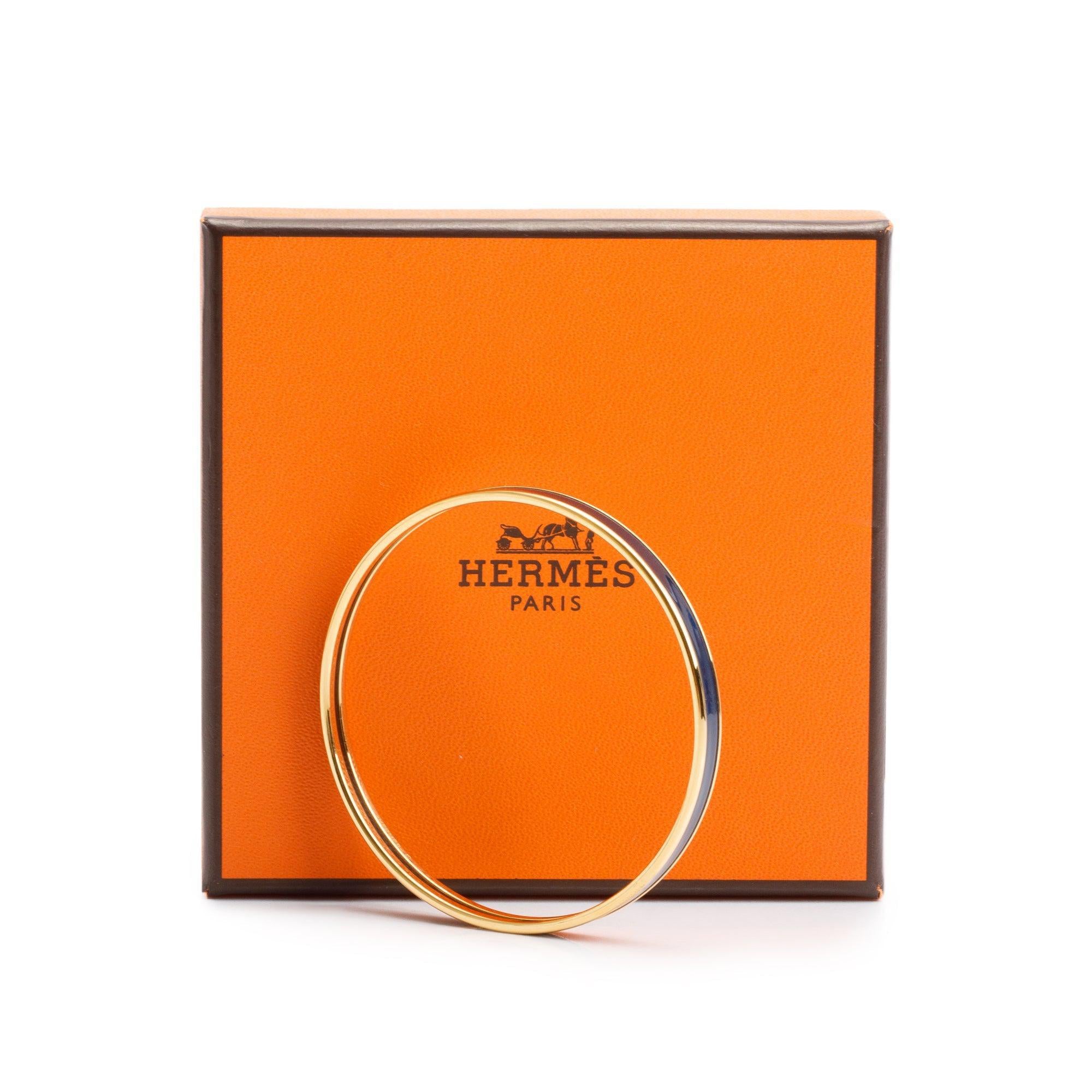 Hermes Gold-Plated Black Enamel Uni Bangle w/ Box